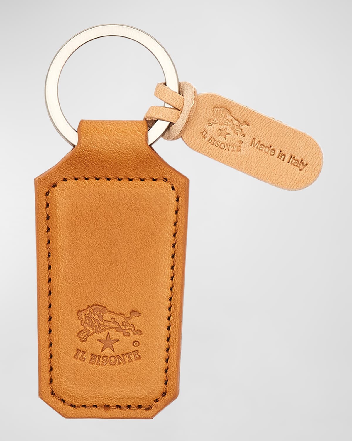 Il Bisonte Men's Oriuolo Stamped Logo Leather Keychain In Orange