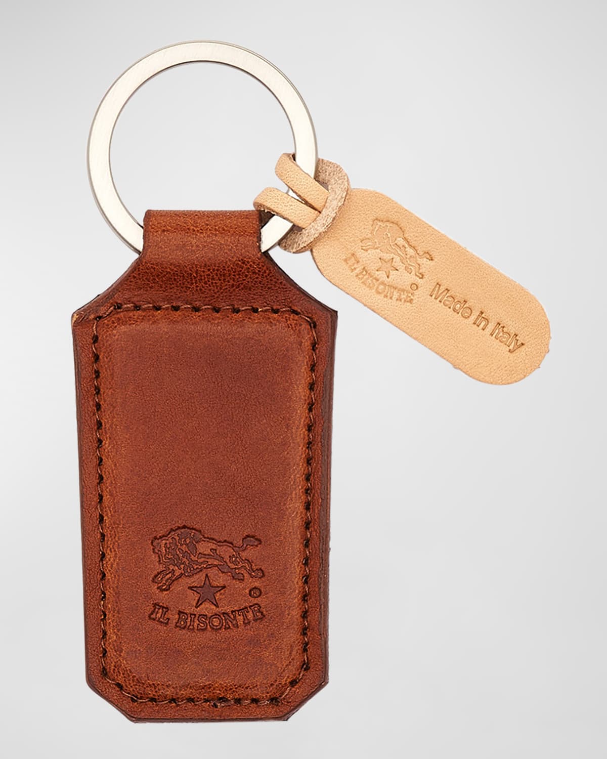 Il Bisonte Men's Oriuolo Stamped Logo Leather Keychain In Cognac