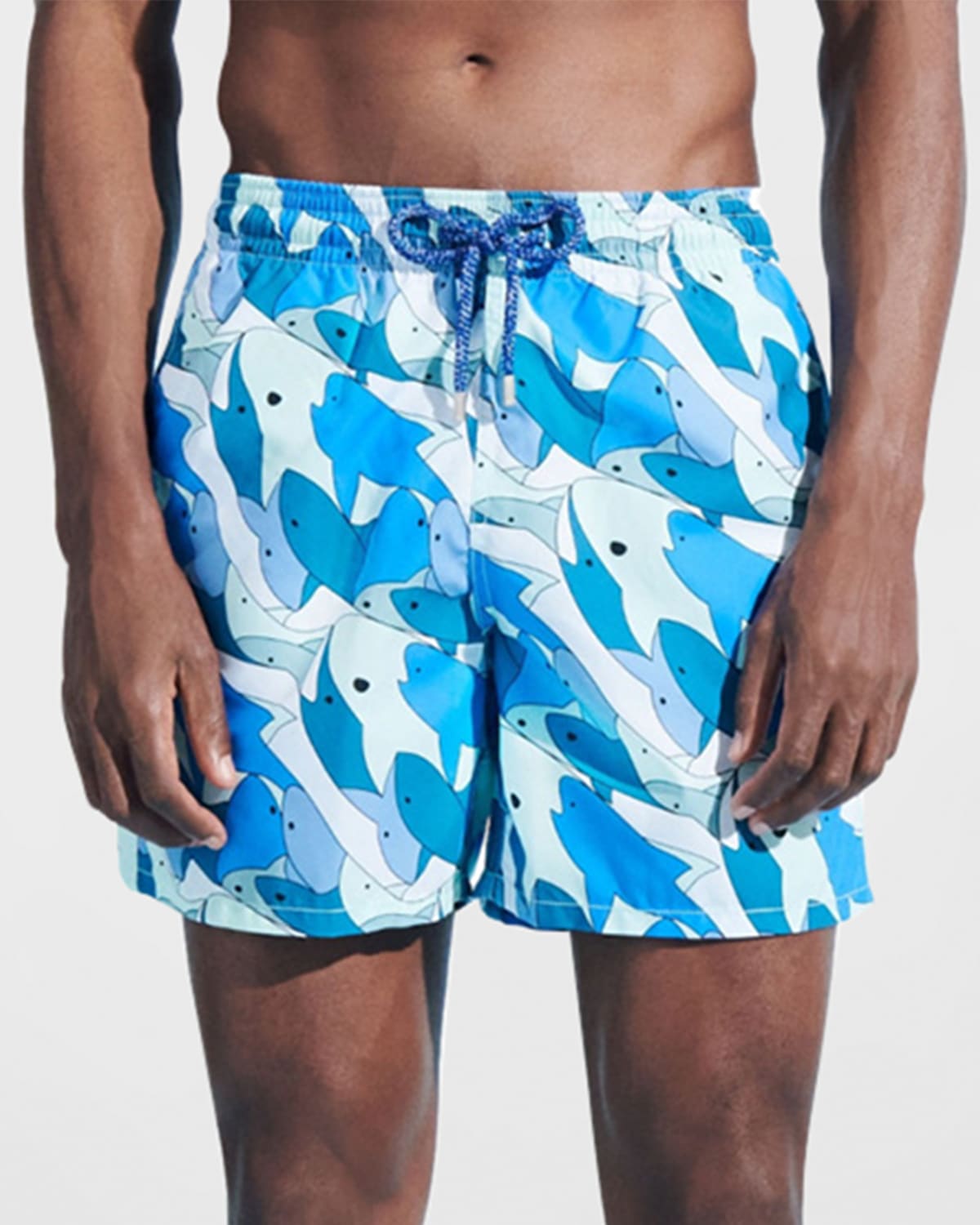 Shop Vilebrequin Men's Large Shark-print Swim Shorts In Blue