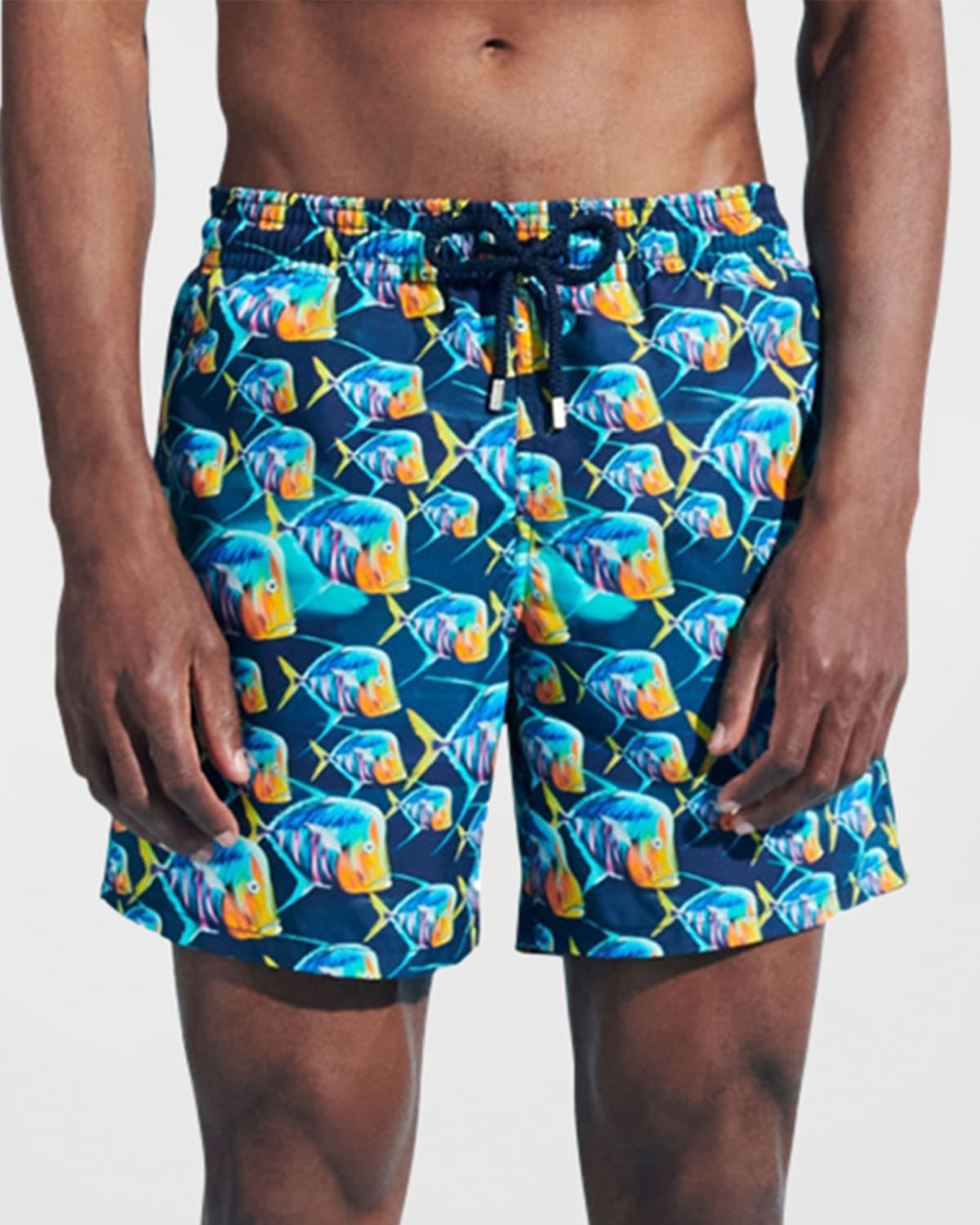 Shop Vilebrequin Men's Piranha-print Swim Shorts In Navy