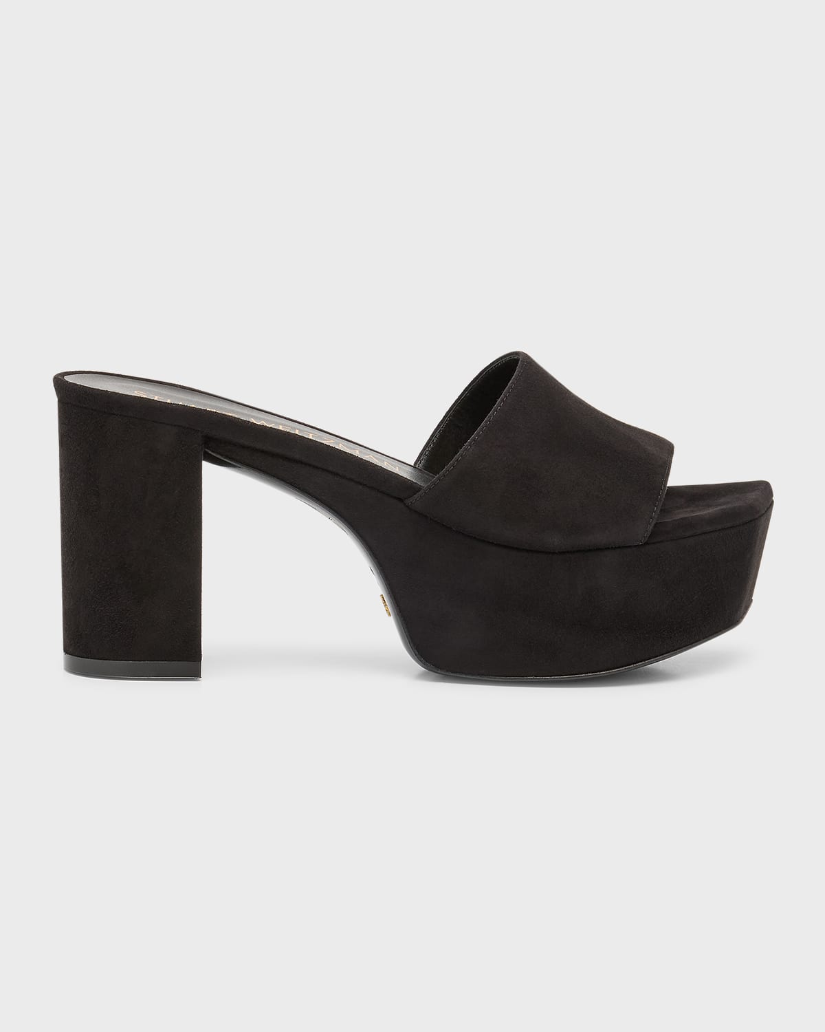 Stuart Weitzman Square High Suede Platform Sandals In Black