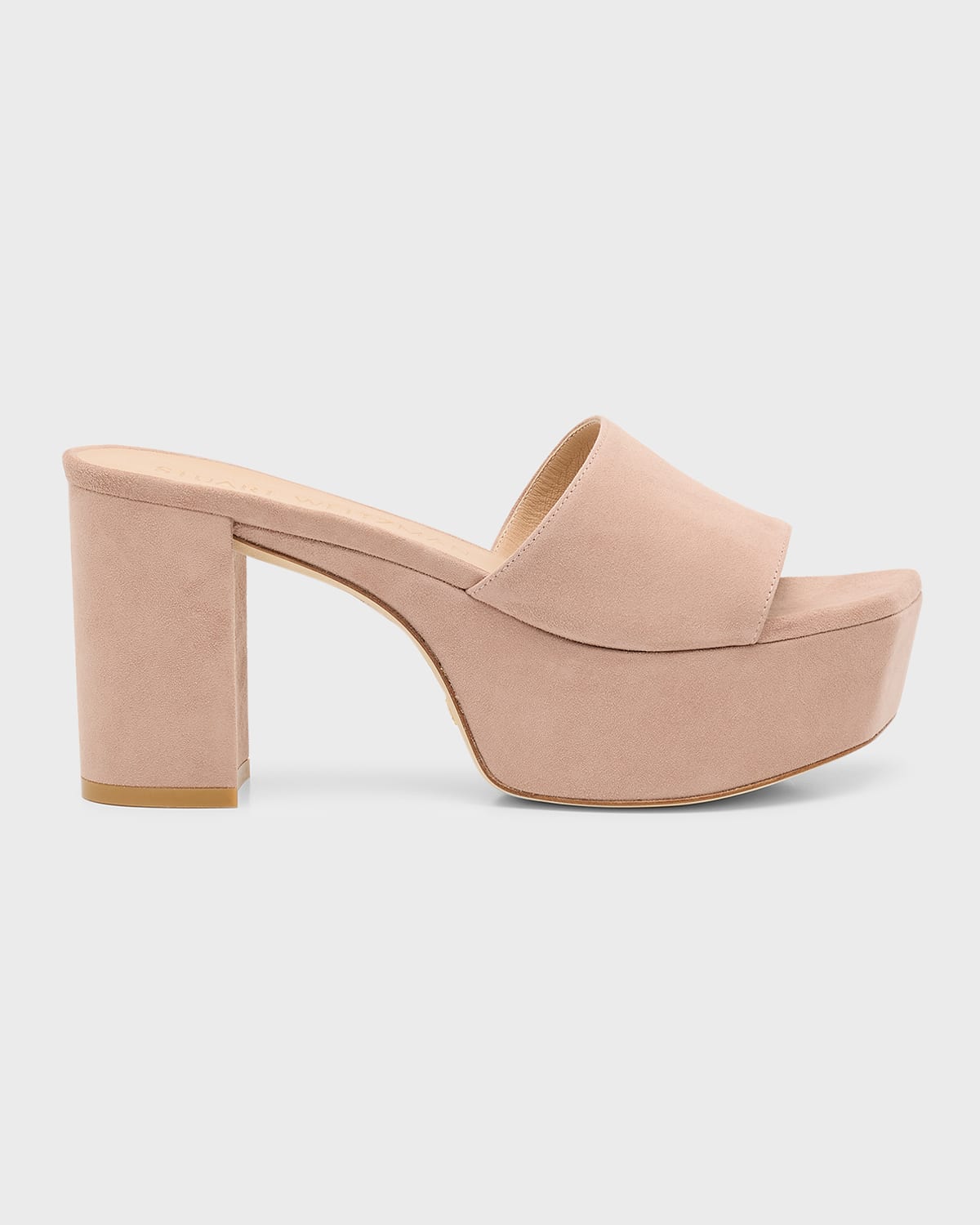 Stuart Weitzman Square High Suede Platform Sandals In Fawn