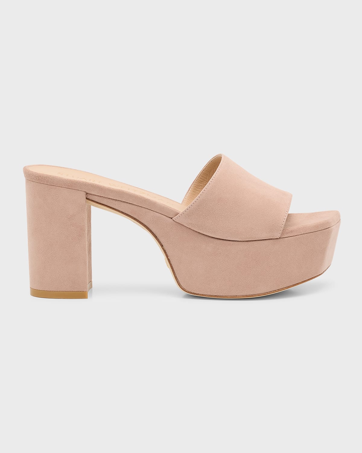 Stuart Weitzman Square High Suede Platform Sandals In Fawn