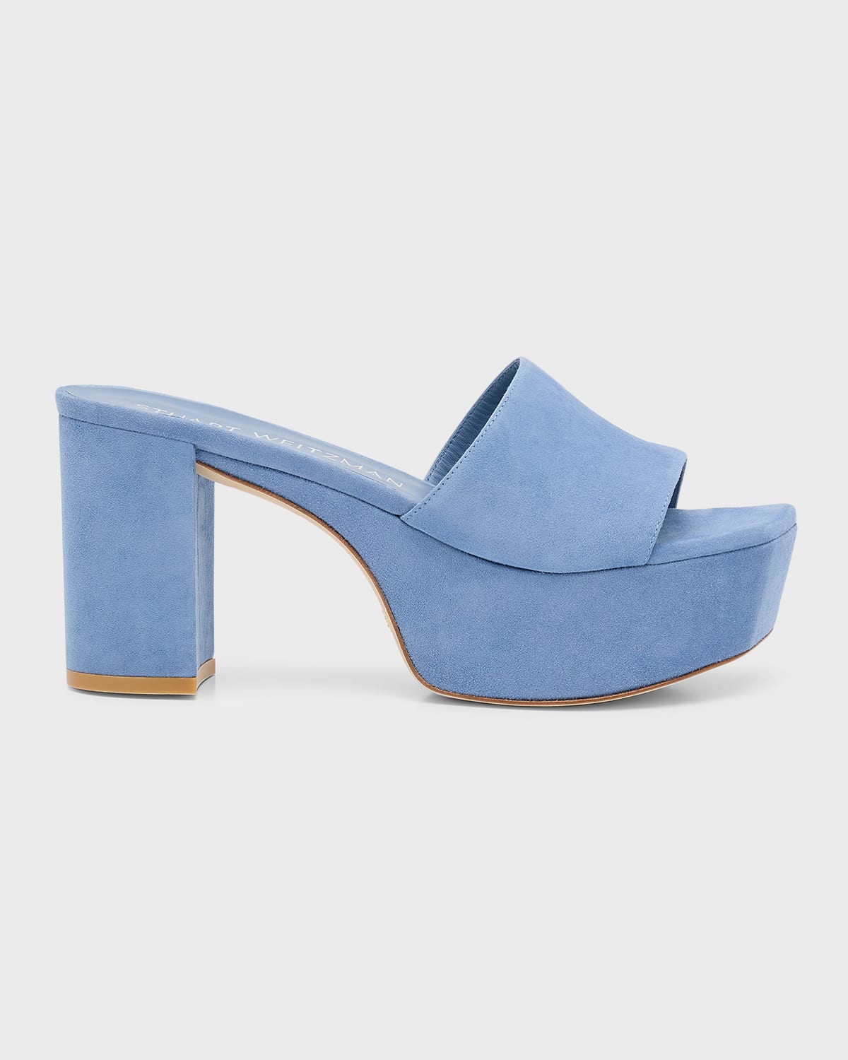 Stuart Weitzman Square High Suede Platform Sandals In Blue Steel