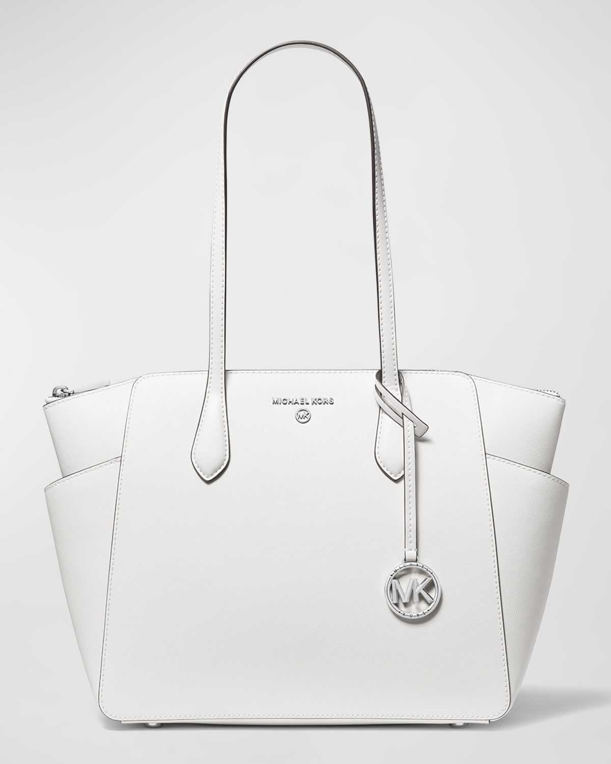 Michael Michael Kors Marilyn Medium Zip Leather Tote Bag Optic White