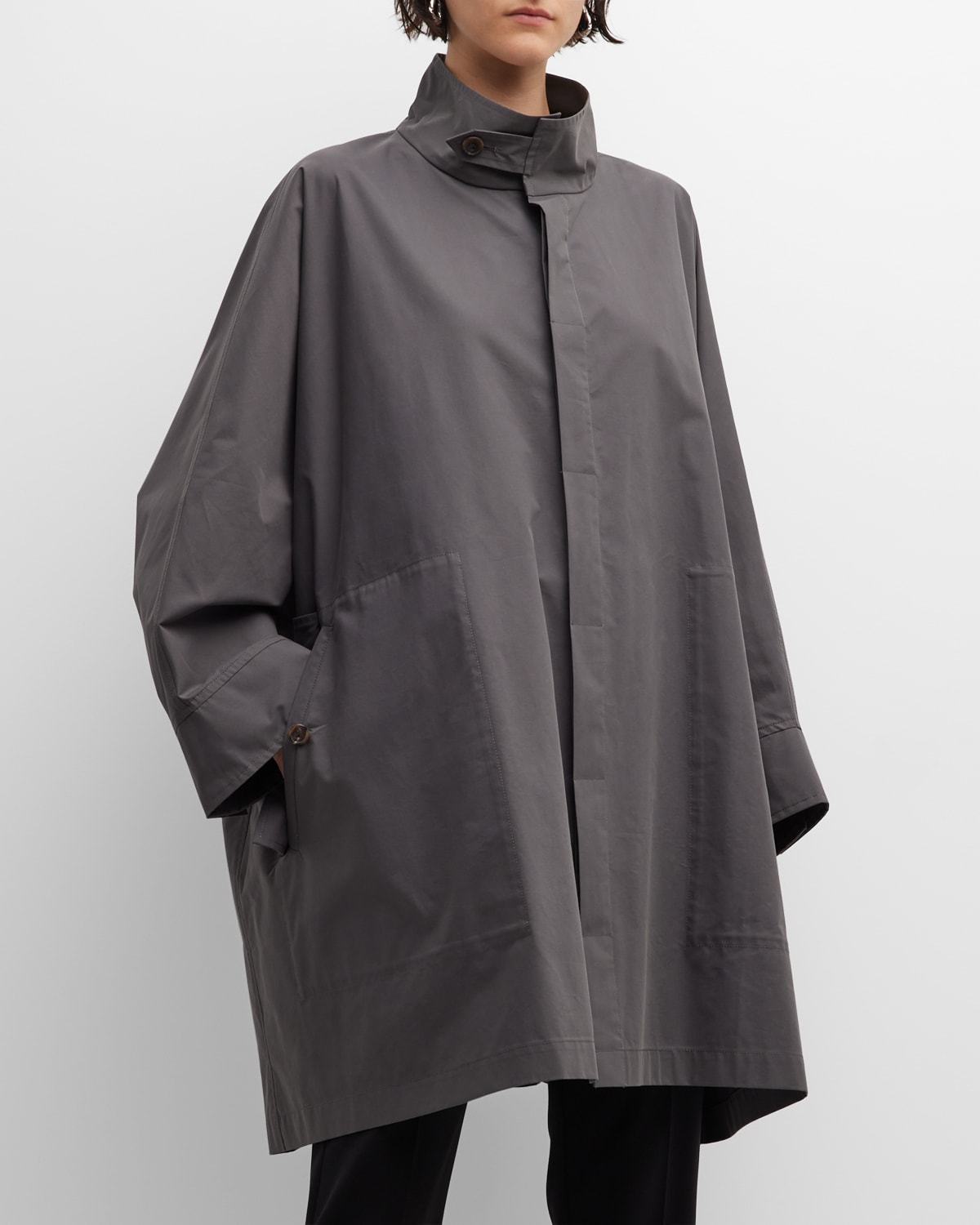 Eskandar Extra-wide Raincoat With Sloped Shoulders (very Long Length) In Grey