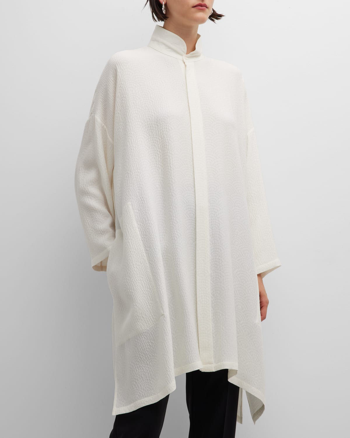 Eskandar Wide A-line Double Stand Collar Shirt (very Long) In Ivory