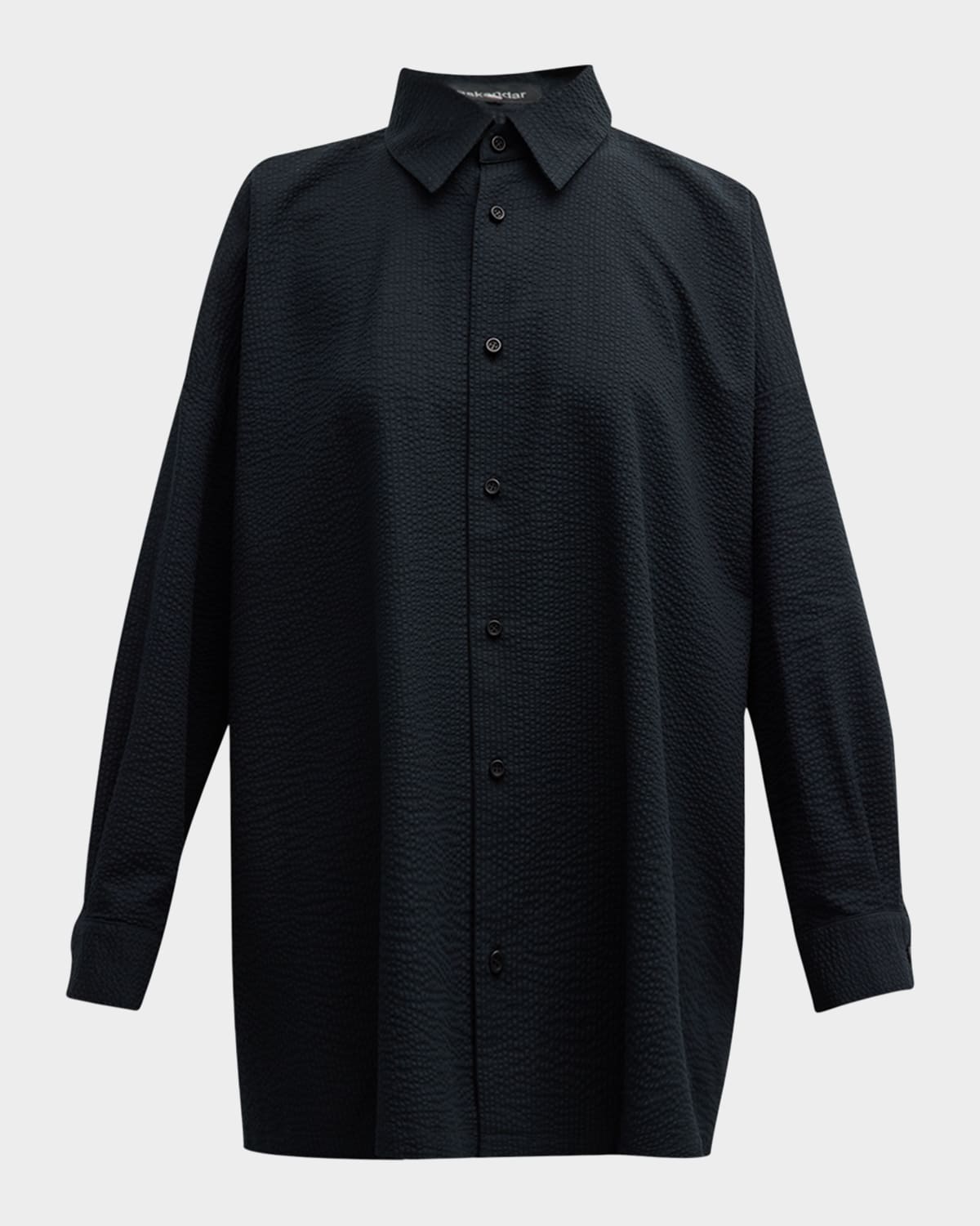 Eskandar Wide A-line Shirt With Open Standup Collar (mid Plus Length) In Black