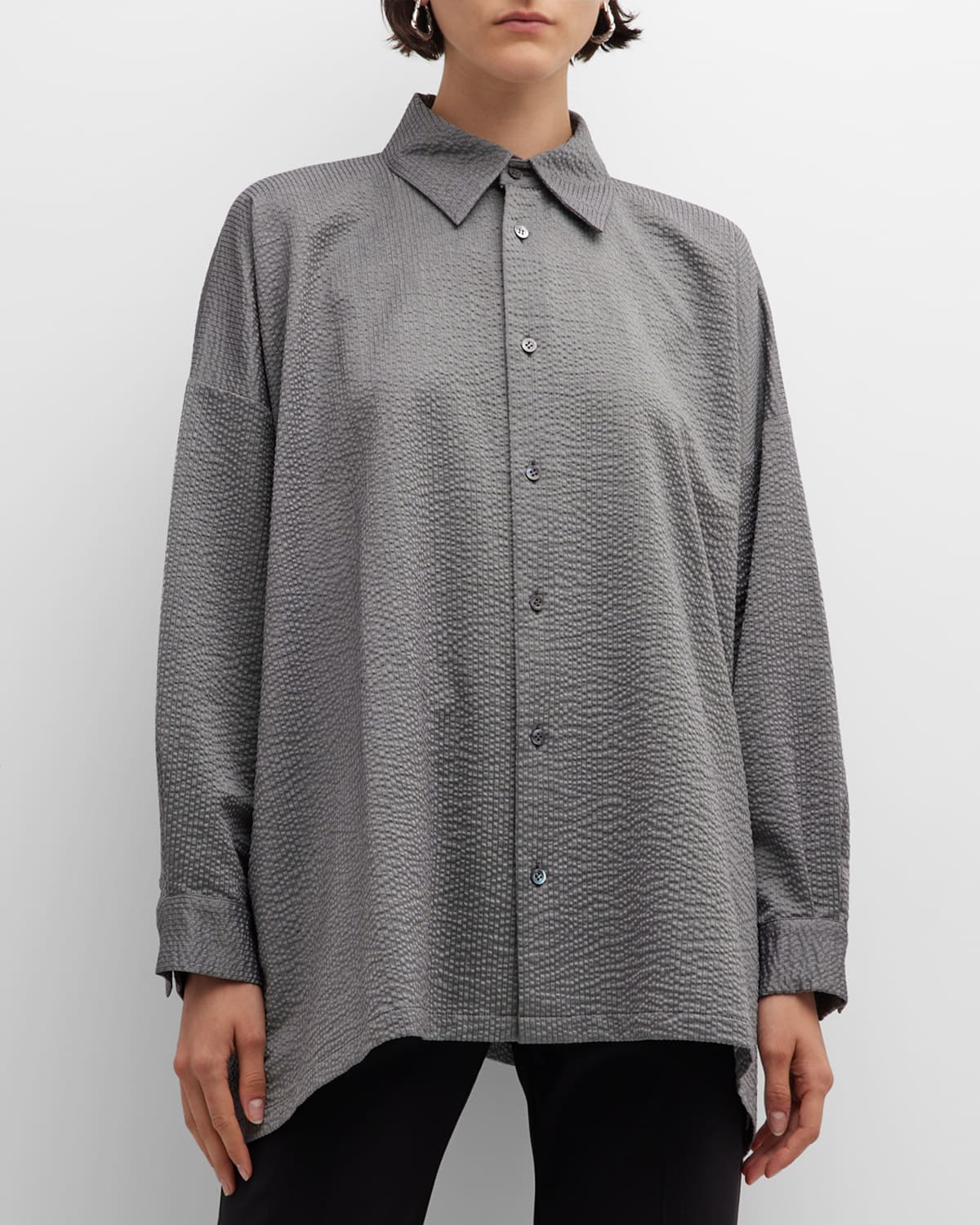 Eskandar Wide A-line Shirt With Collar (long) In Greysilver