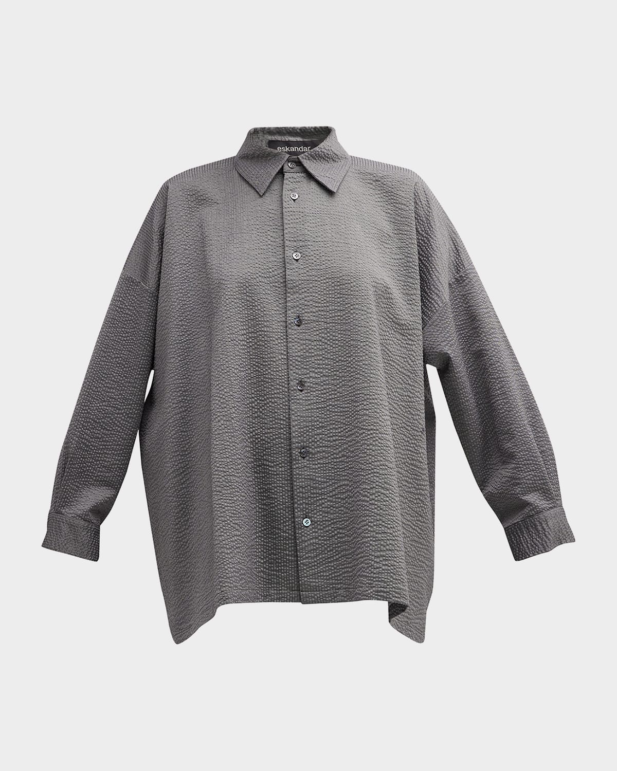 Eskandar Wide A-line Shirt With Collar (long) In Greysilver