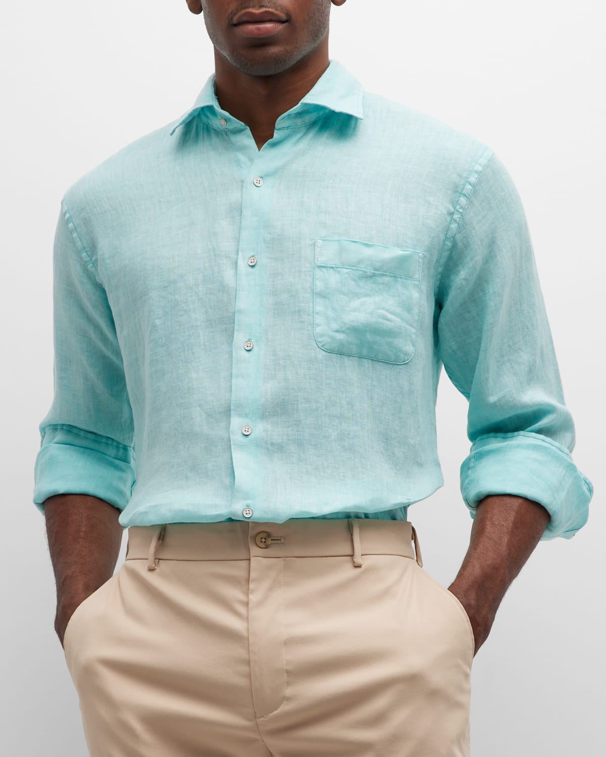 Peter Millar Men's Coastal Garment-dyed Linen Sport Shirt In Icy Mint