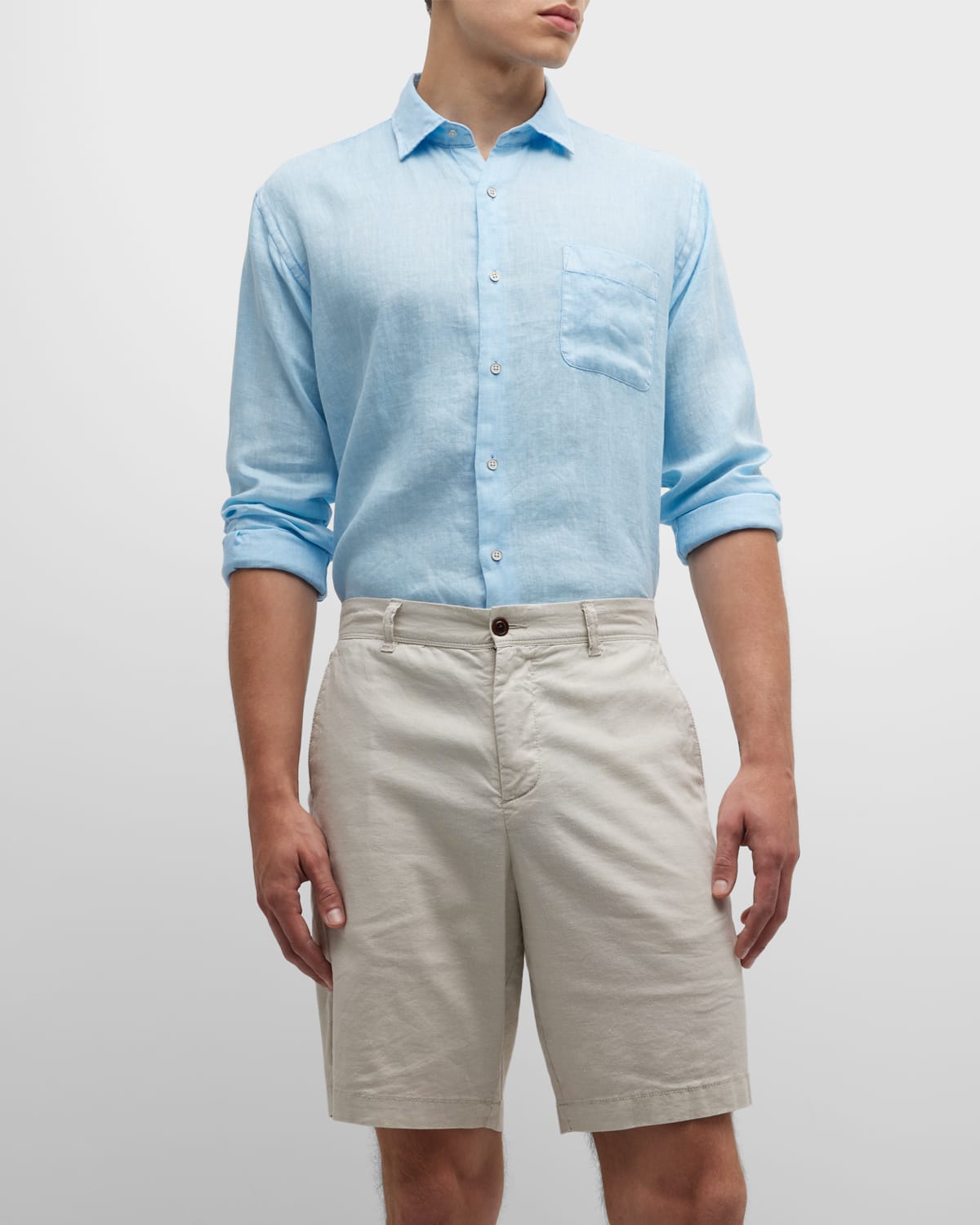 Peter Millar Men's Crown Coastal Garment-dyed Linen Sport Shirt In Blue Sound