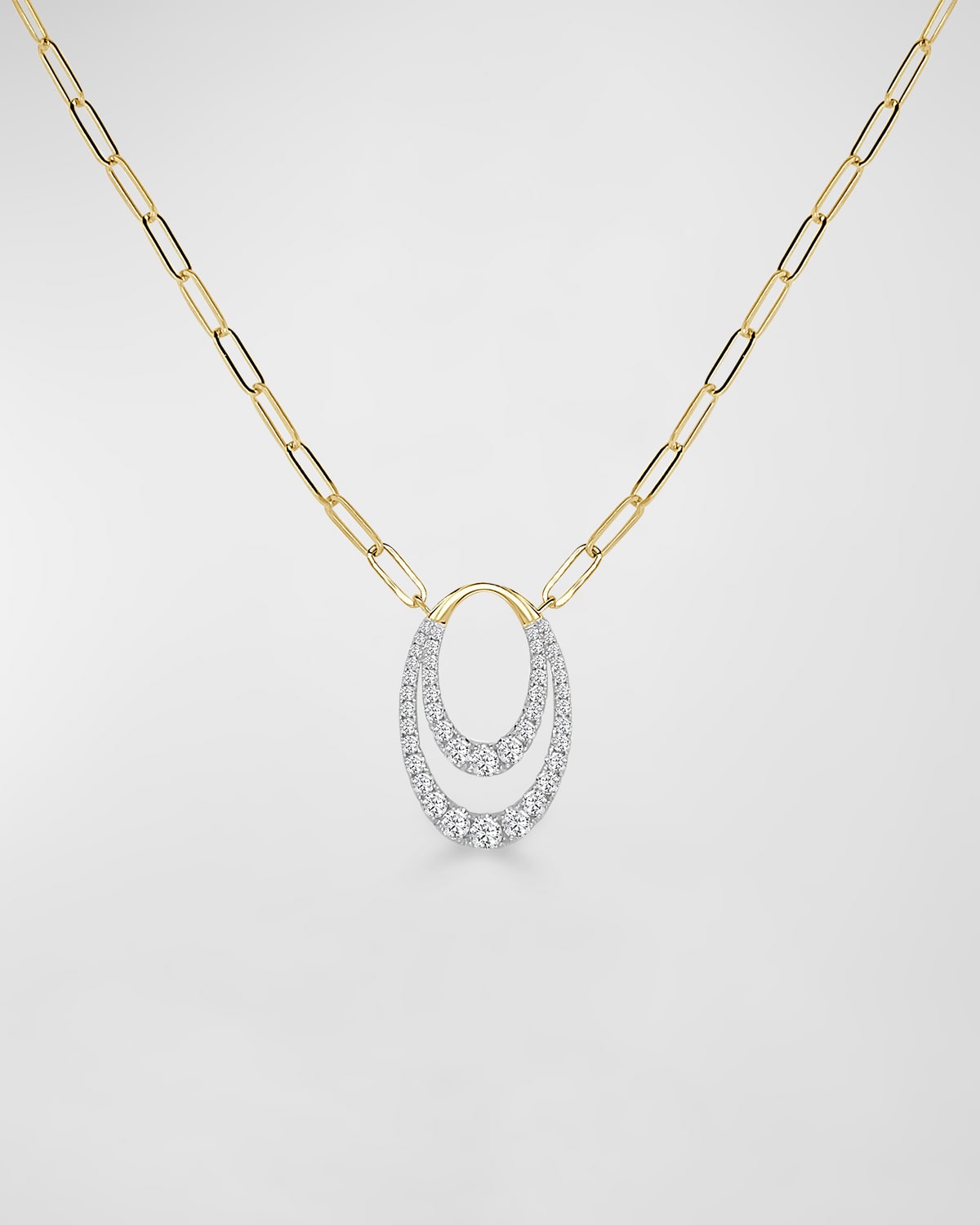 Frederic Sage 18K Yellow and White Gold Double Vertical Oval Diamond Pendant Necklace