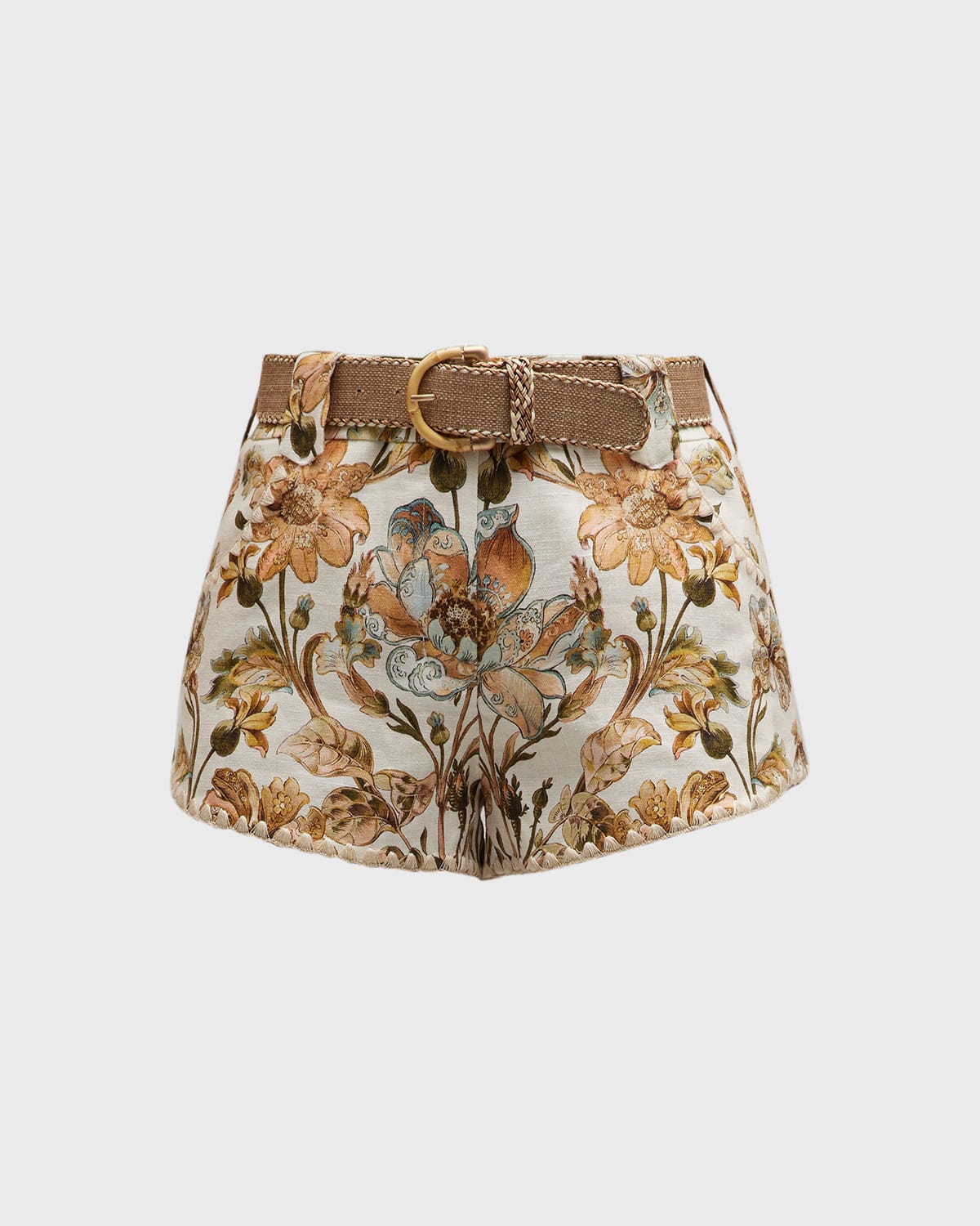 Zimmermann Chintz Floral Print Linen Mini Shorts In Ivory Daisy Flora