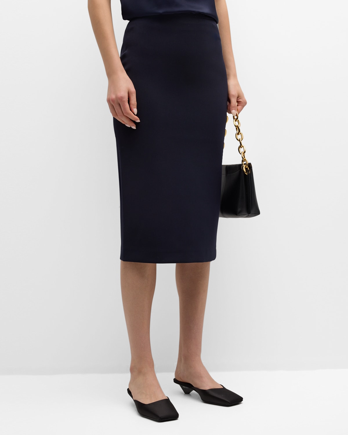 Stretch Crepe Midi Suiting Skirt