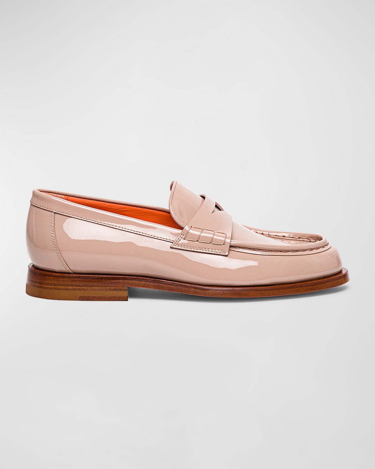 Santoni Airglow Patent Leather Penny Loafers In Nude