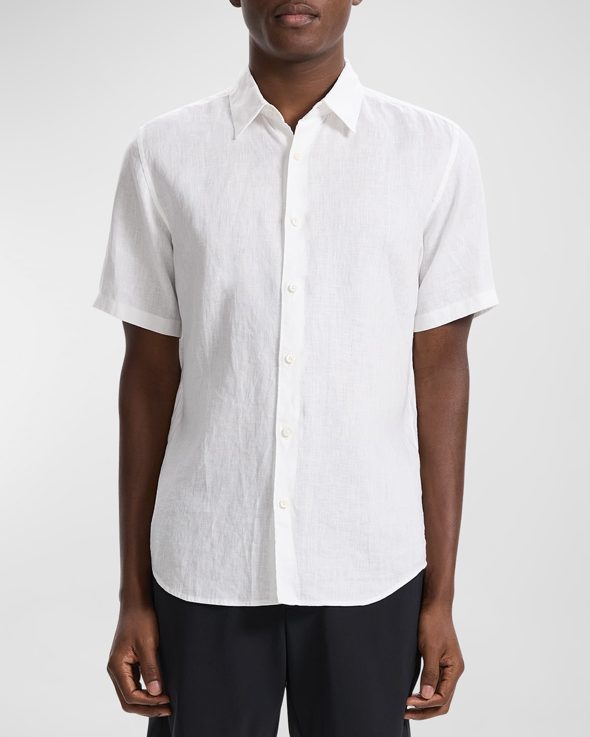Shop Theory Men's Irving Short Sleeve Shirt In Relaxed Linen In Wht