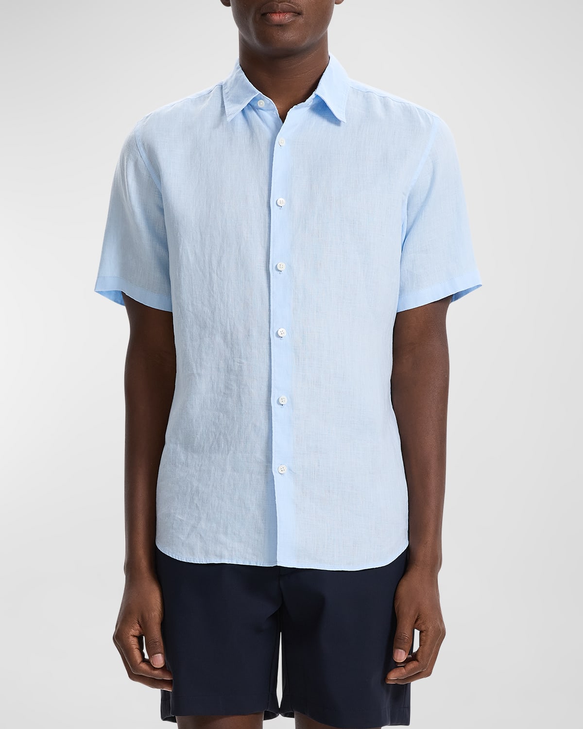 Shop Theory Men's Irving Short Sleeve Shirt In Relaxed Linen In Skylt