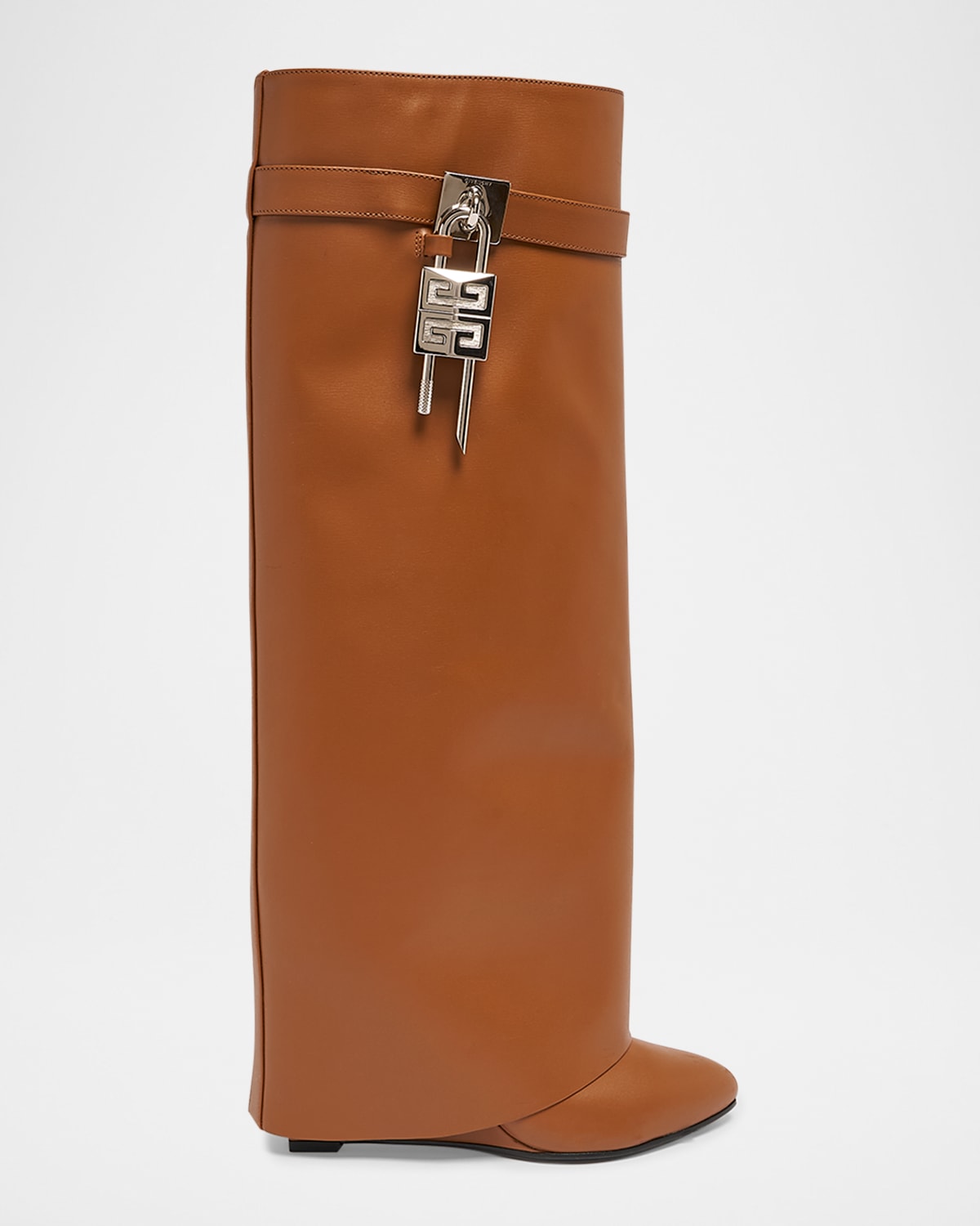 Givenchy Leather Shark Lock Knee High Boots 90 In Beige