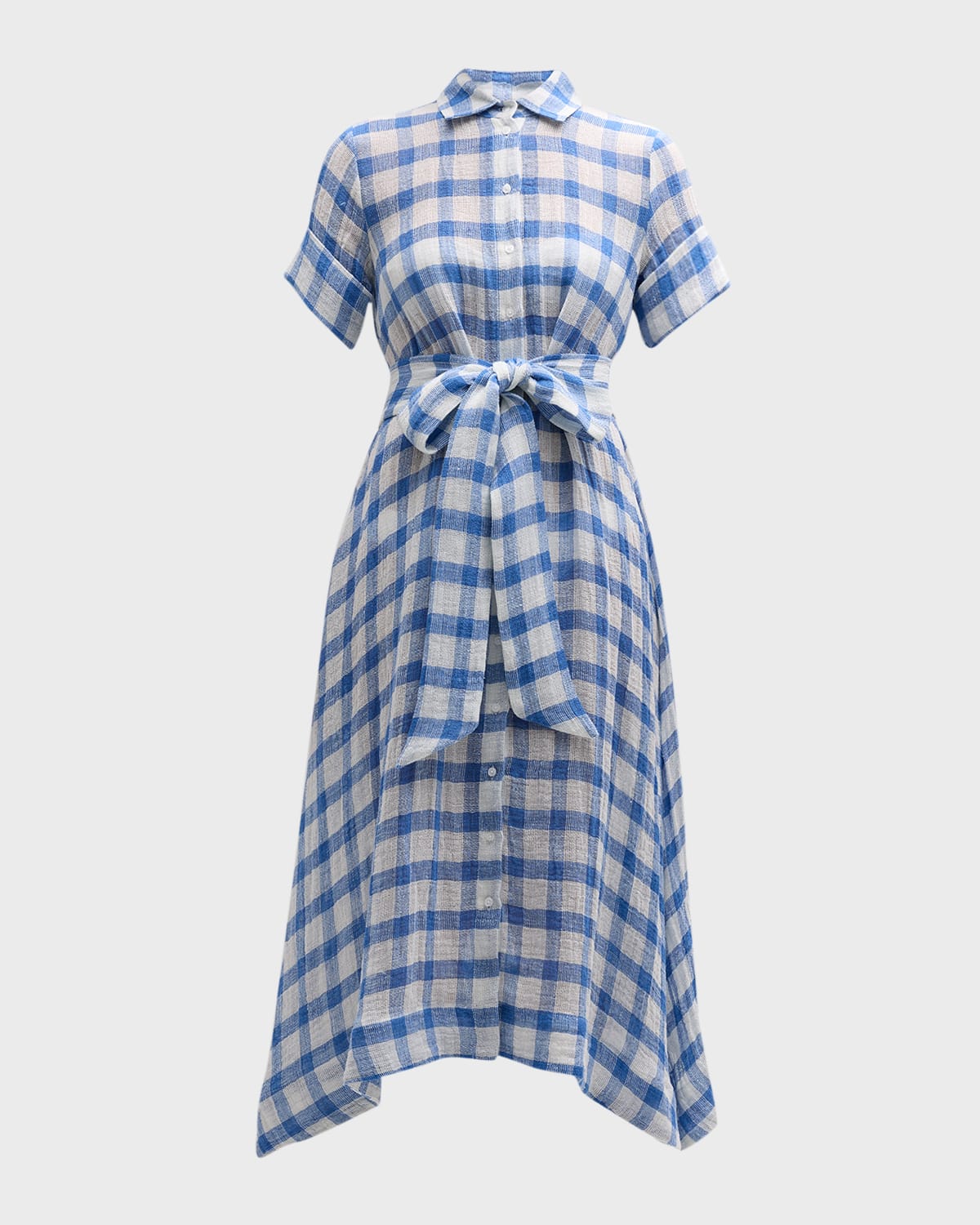 Lisa Marie Fernandez Belted Gingham Linen-blend Gauze Midi Shirt Dress In Blue