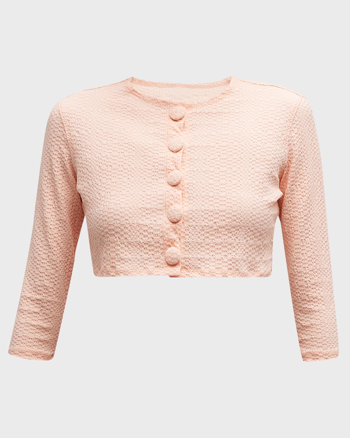 Lisa Marie Fernandez Seersucker Cropped Cardigan In Cos Coral Seersuc