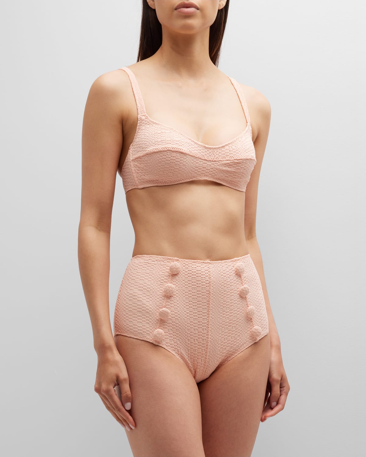 Lisa Marie Fernandez Textured Two-piece Bikini Set In Cos Coral Seersuc