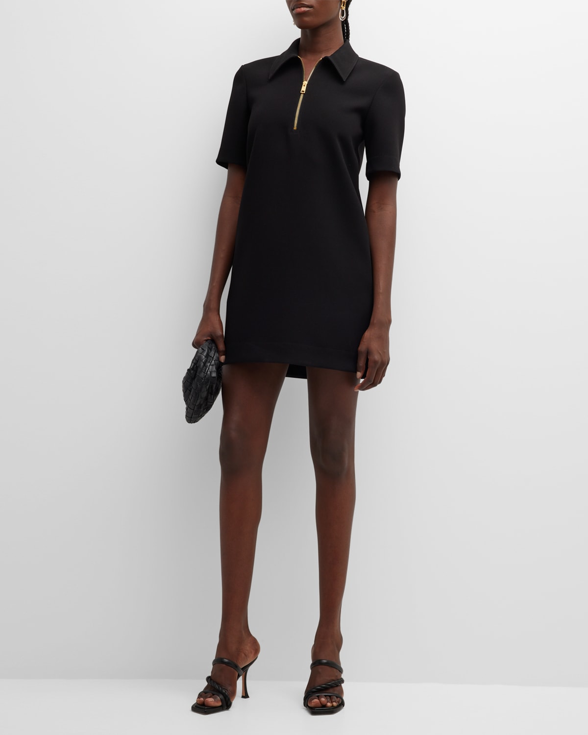 Tory Burch Short-sleeve Crepe Polo Shift Dress In Black