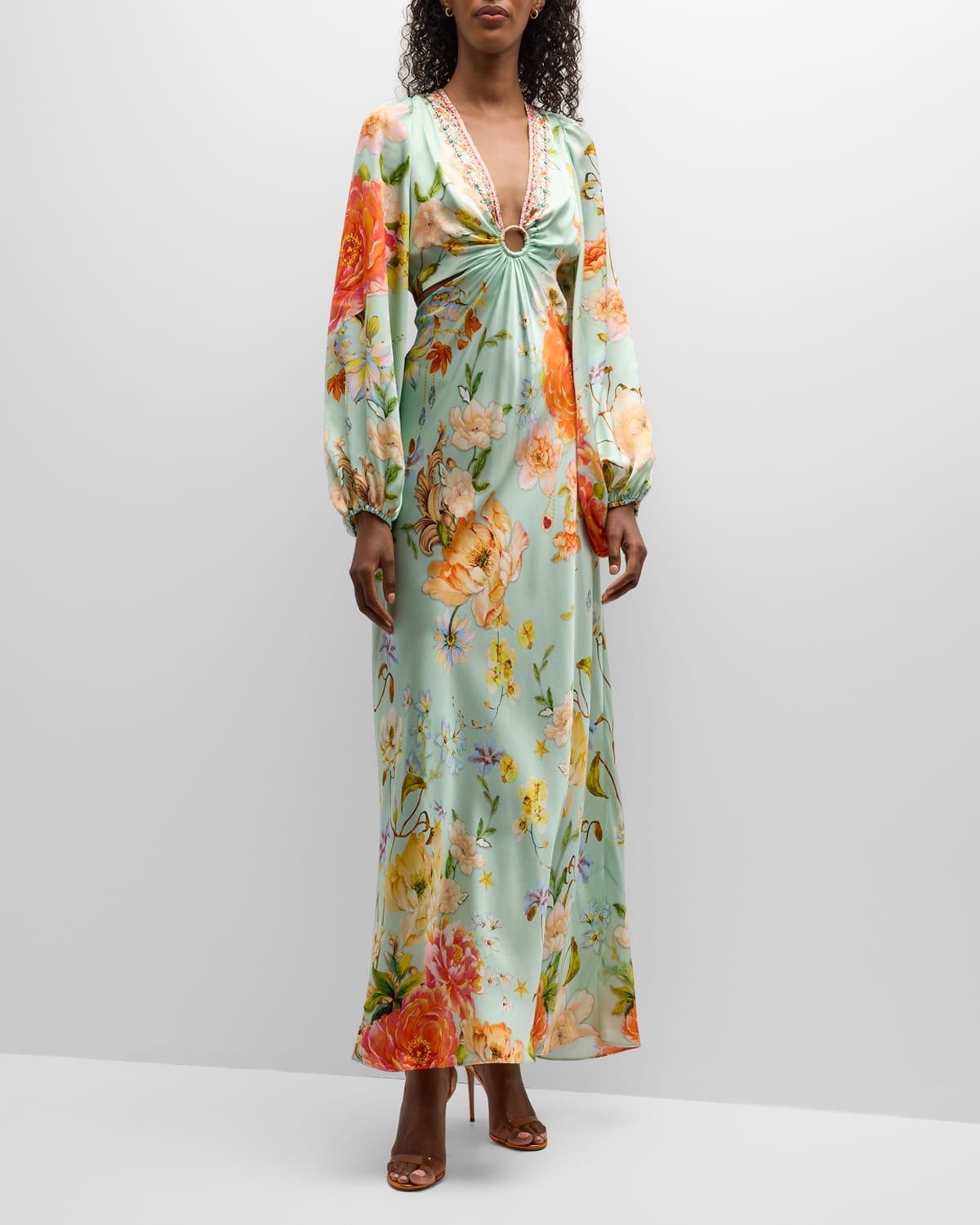 Camilla Floral-print Cut-out Dress In Talk The Walk
