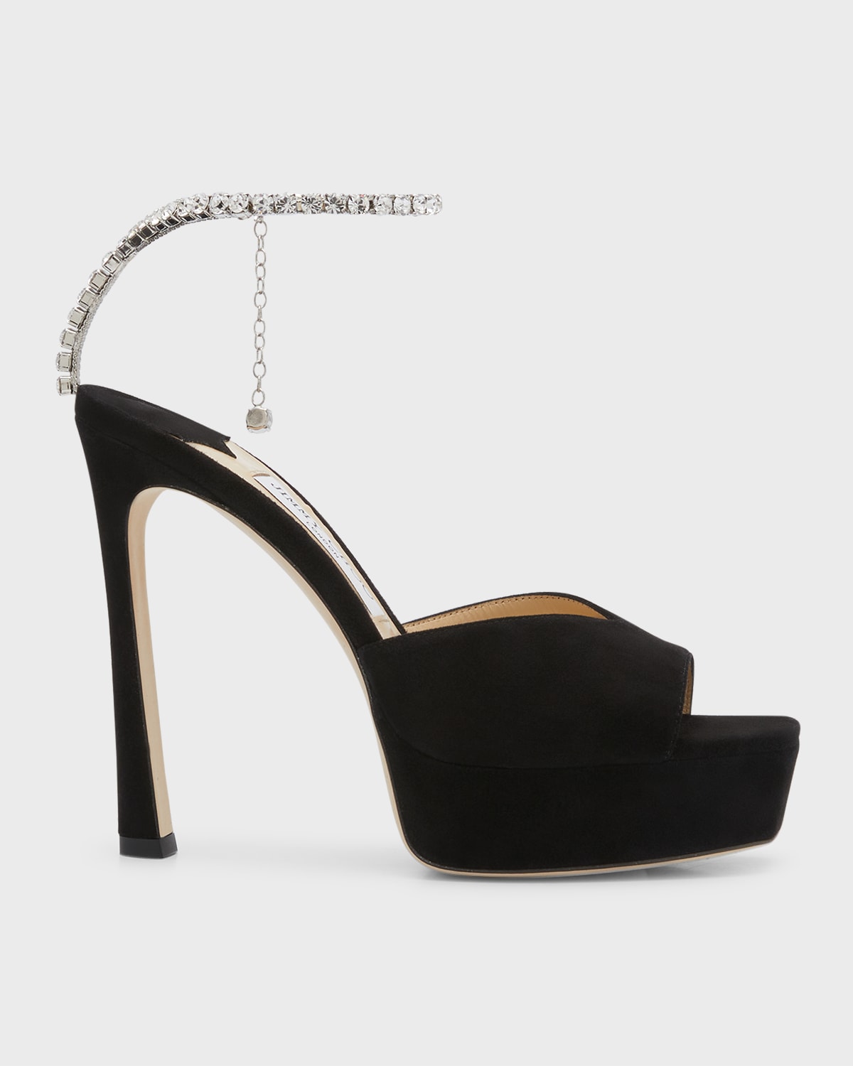 Shop Jimmy Choo Saeda Suede Crystal Ankle-strap Platform Sandals In Black/crystal