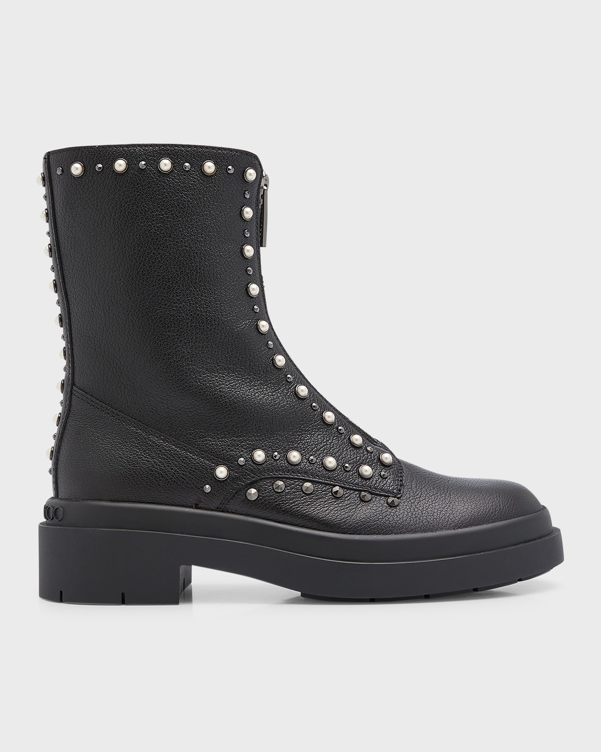 Jimmy Choo Nola Pearly Zip Moto Boots In Blk Prl Gunme