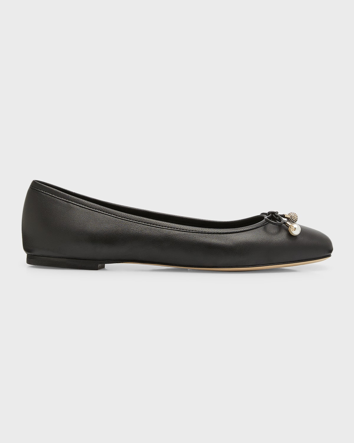 Shop Jimmy Choo Elme Leather Bow Ballerina Flats In Black