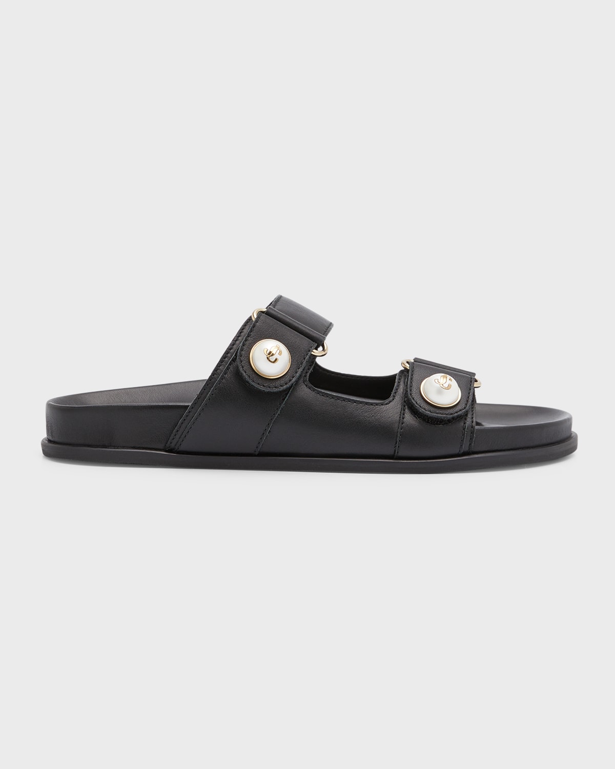 Shop Jimmy Choo Fayence Pearly-button Slide Sandals In Black
