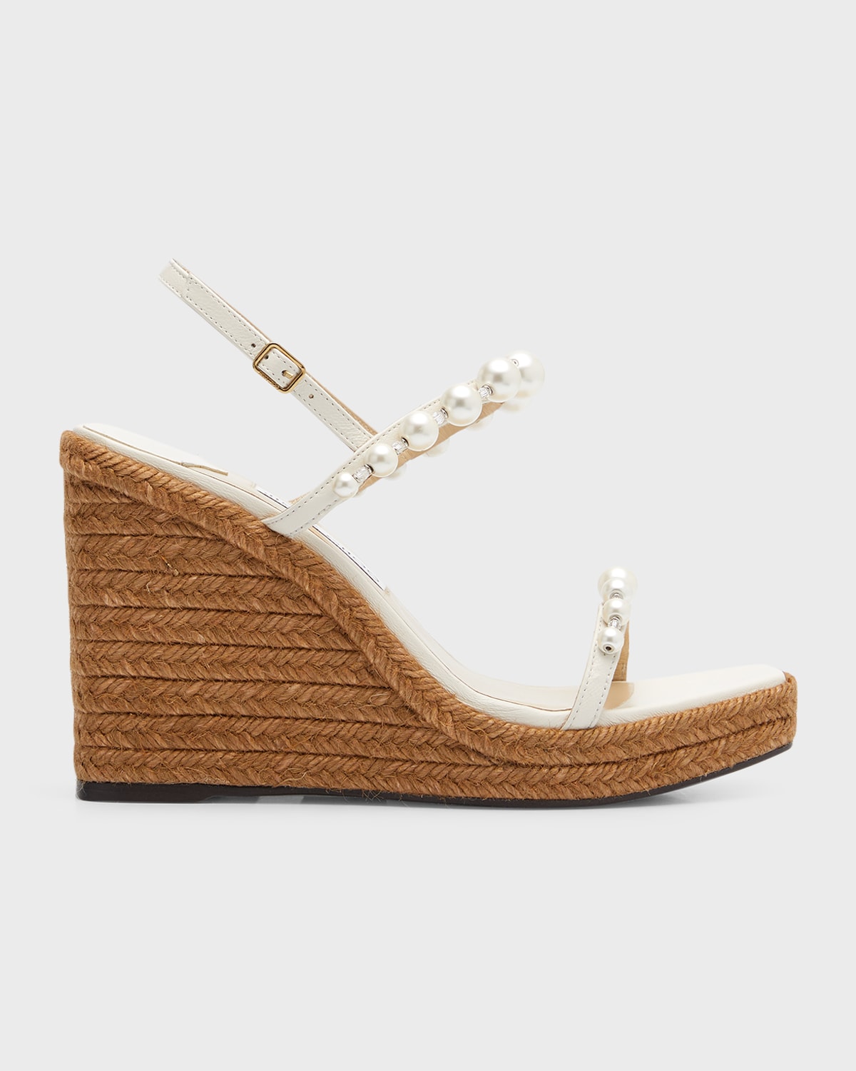 Jimmy Choo Amatuus Pearly Ankle-strap Wedge Espadrilles In Latte White