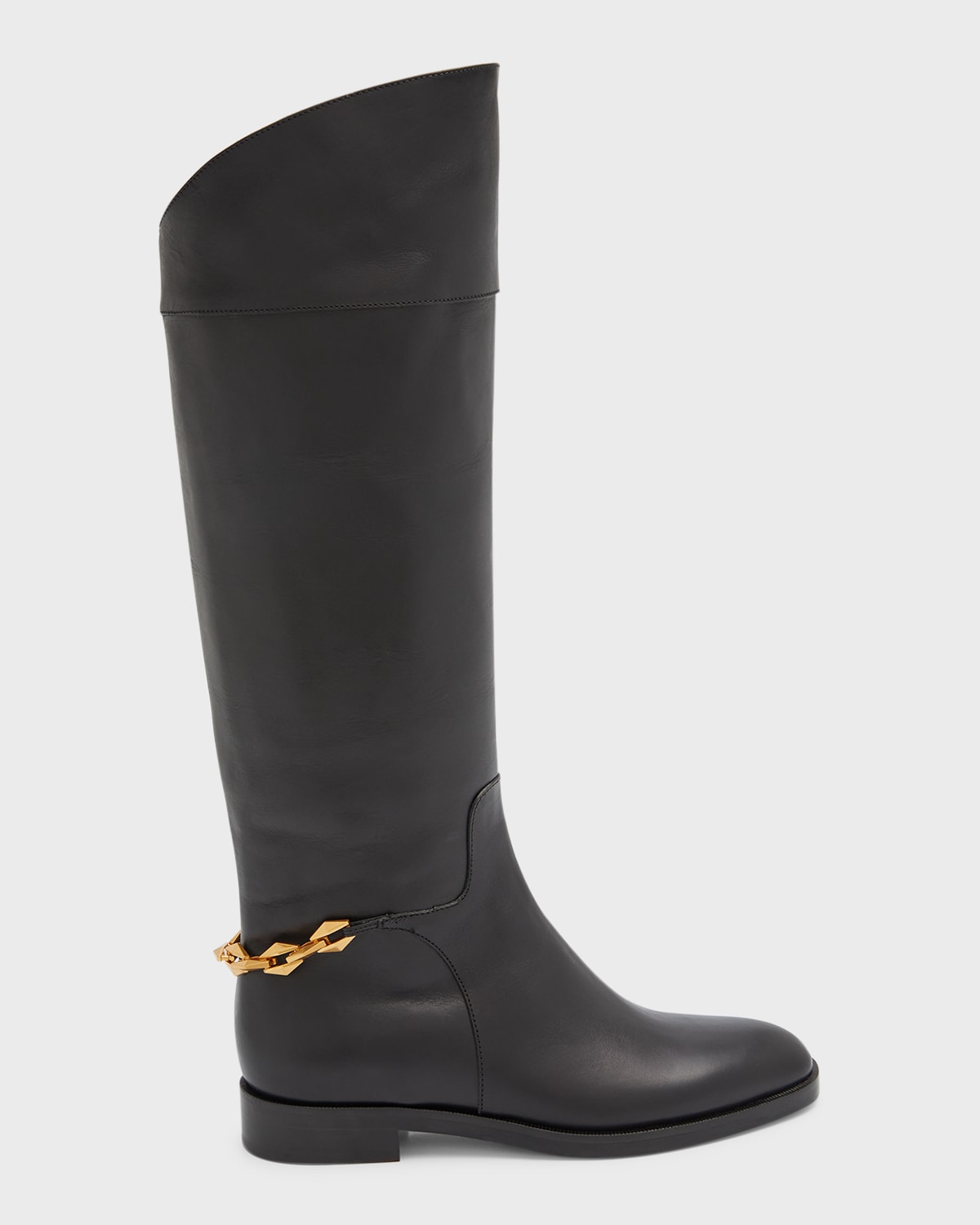 Shop Jimmy Choo Nell Leather Chain Tall Riding Boots In Black