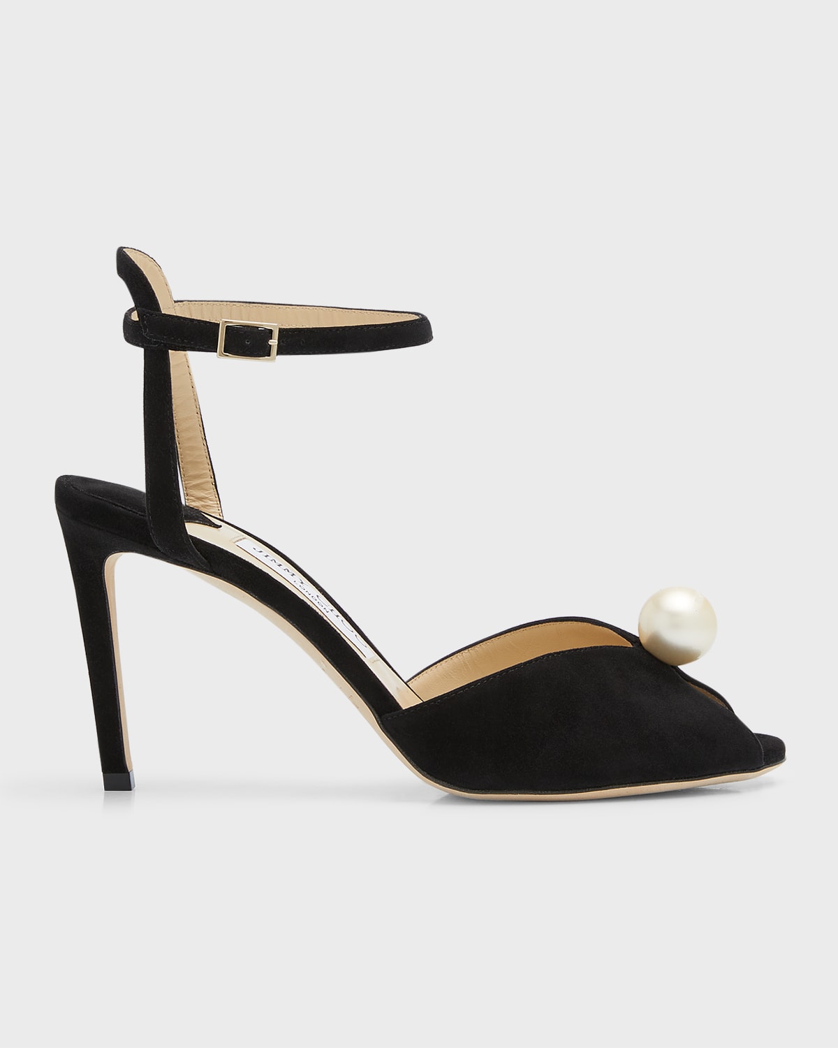 Shop Jimmy Choo Sacora Suede Pearly Ankle-strap Sandals In Black White