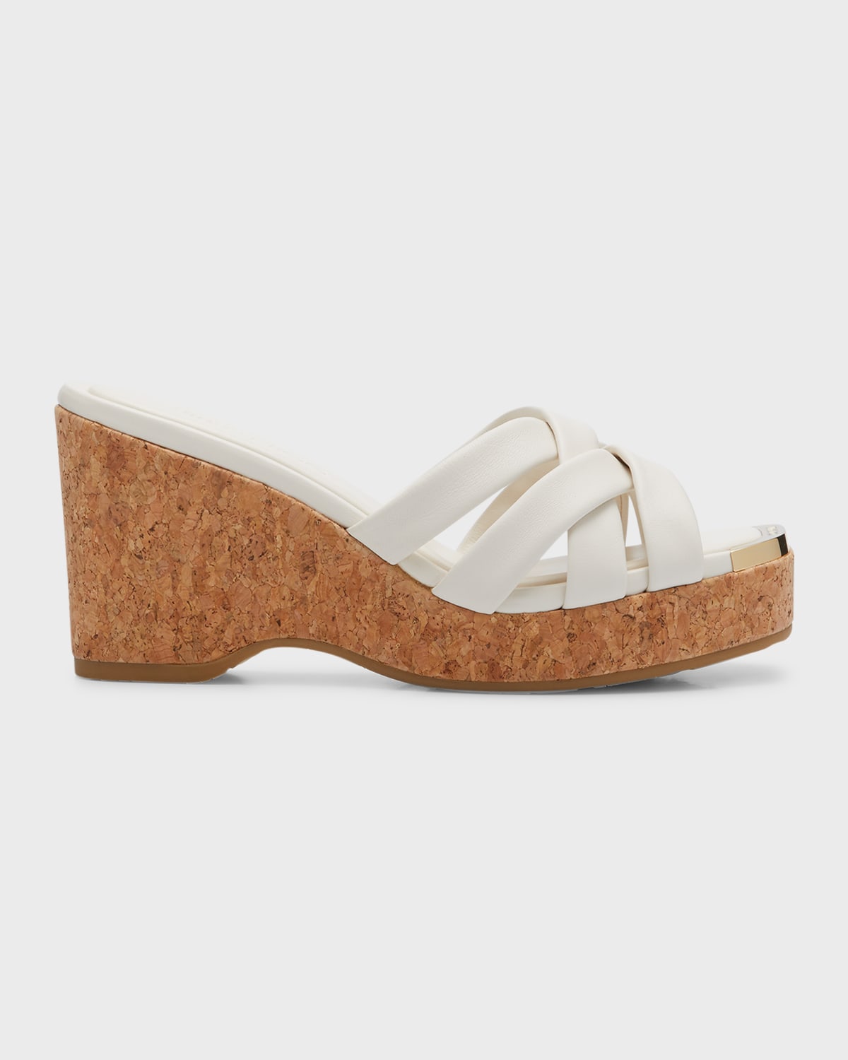 Jimmy Choo Maribou Leather Caged Wedge Sandals In Latte