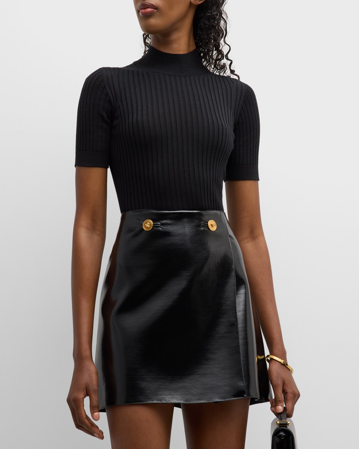 Shop Versace Seamless Ribbed Mock-neck Sweater In Black