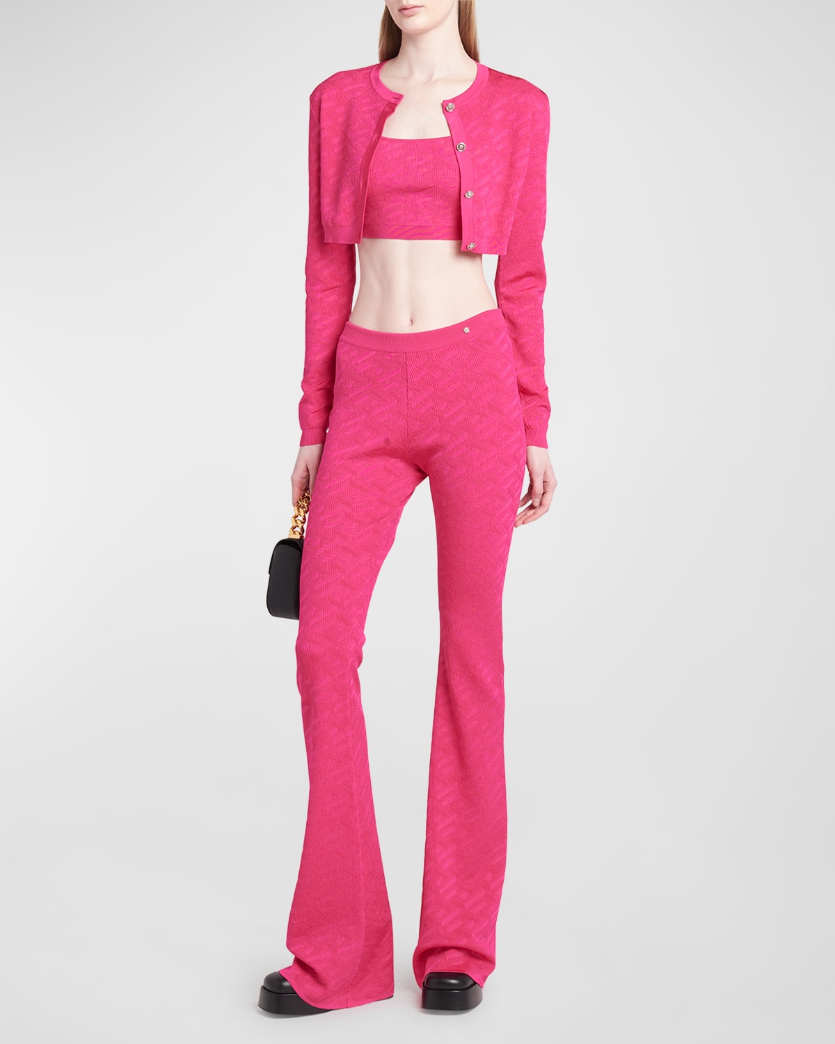 Versace Logo Pattern Flared Pants In Hot Pink