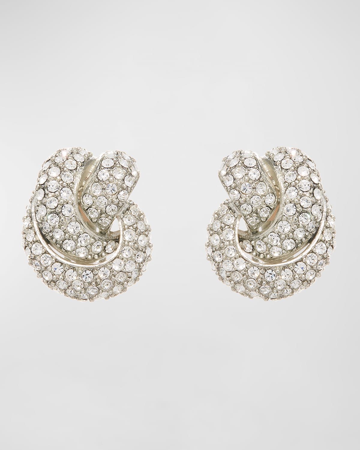 Oscar De La Renta Crystal Knot Clip-on Earrings In Silver
