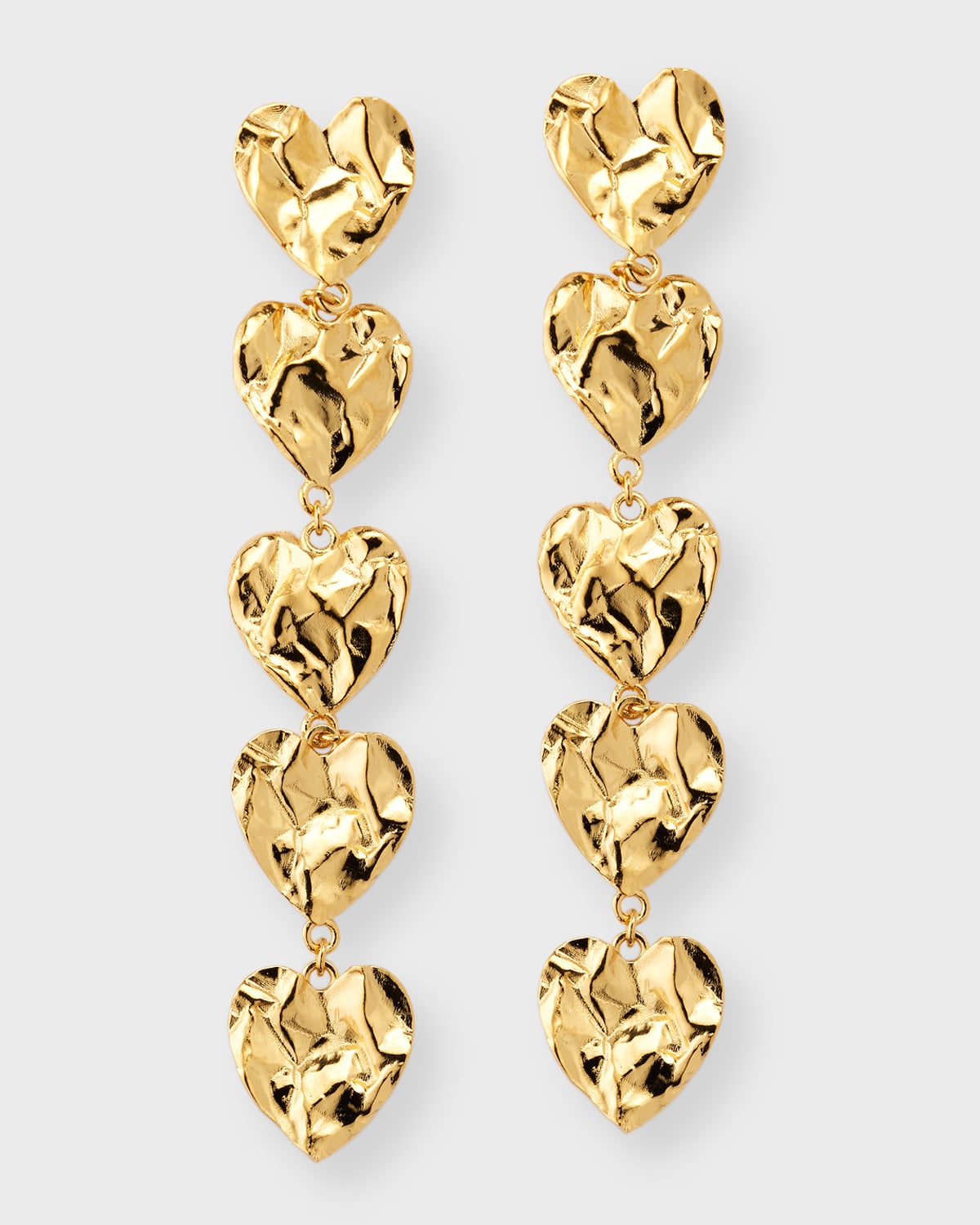 Oscar De La Renta Crushed Heart Vertical Drop Earrings In Gold
