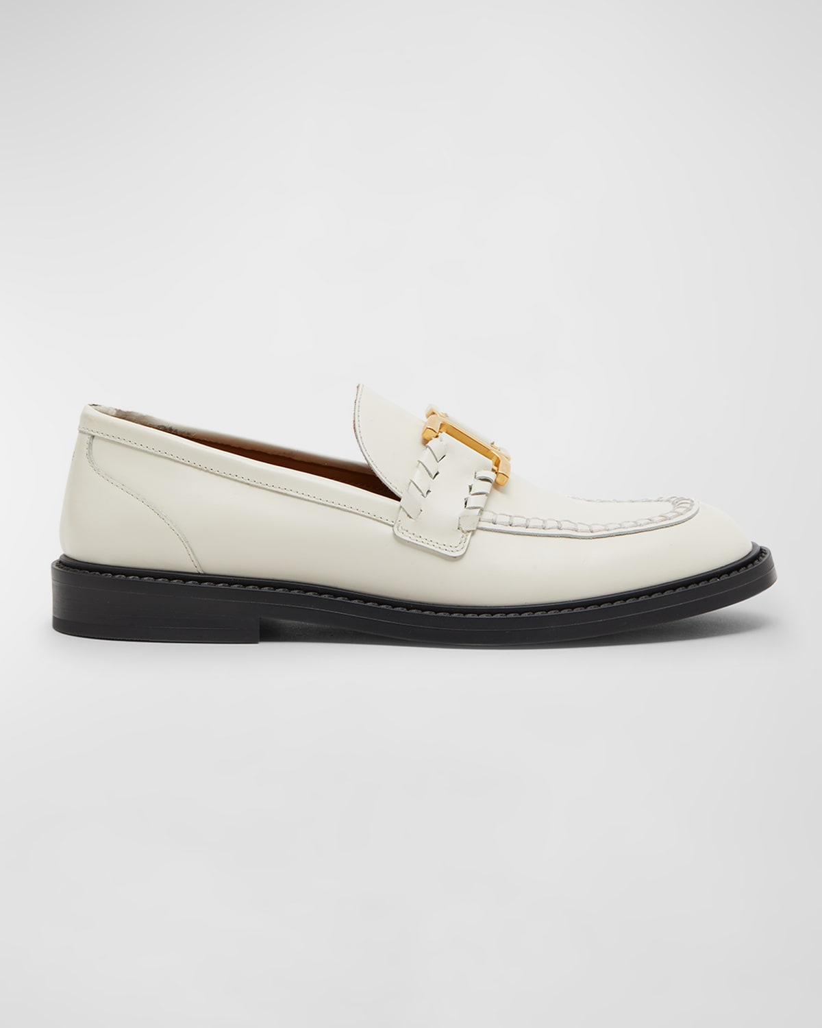 Shop Chloé Marcie Leather Chain Loafers In Eggshell