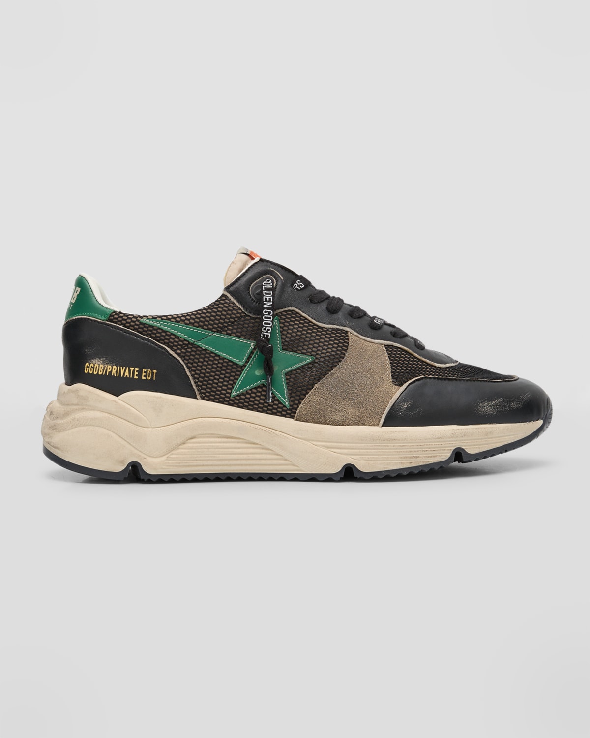 Golden Goose Men's Running Sole Mesh & Leather Sneakers In Black/green/brown