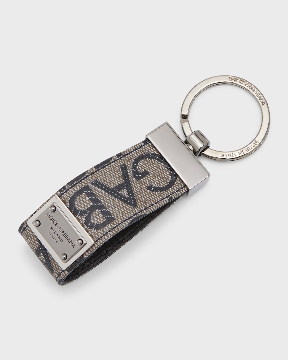 Dolce & Gabbana Calfskin Key Chain With Logo Tag In Brown/black