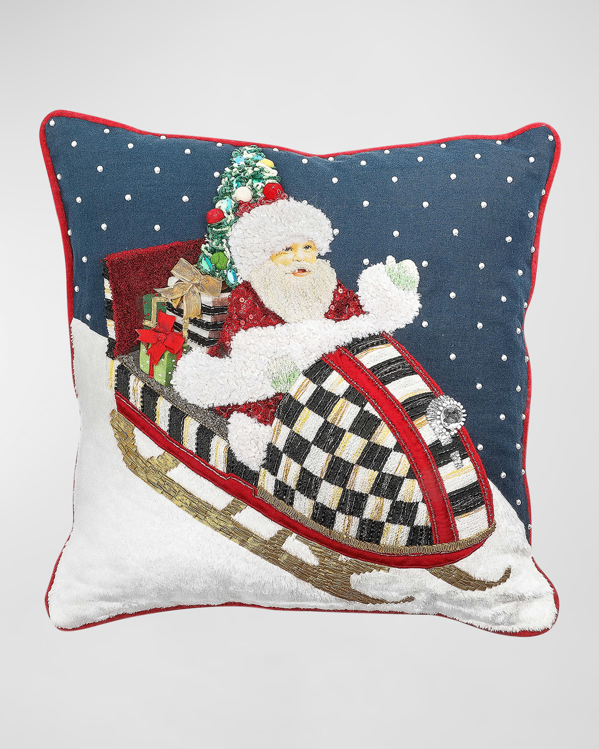 Mackenzie-childs Santa Snowmobile Pillow, 18" Square