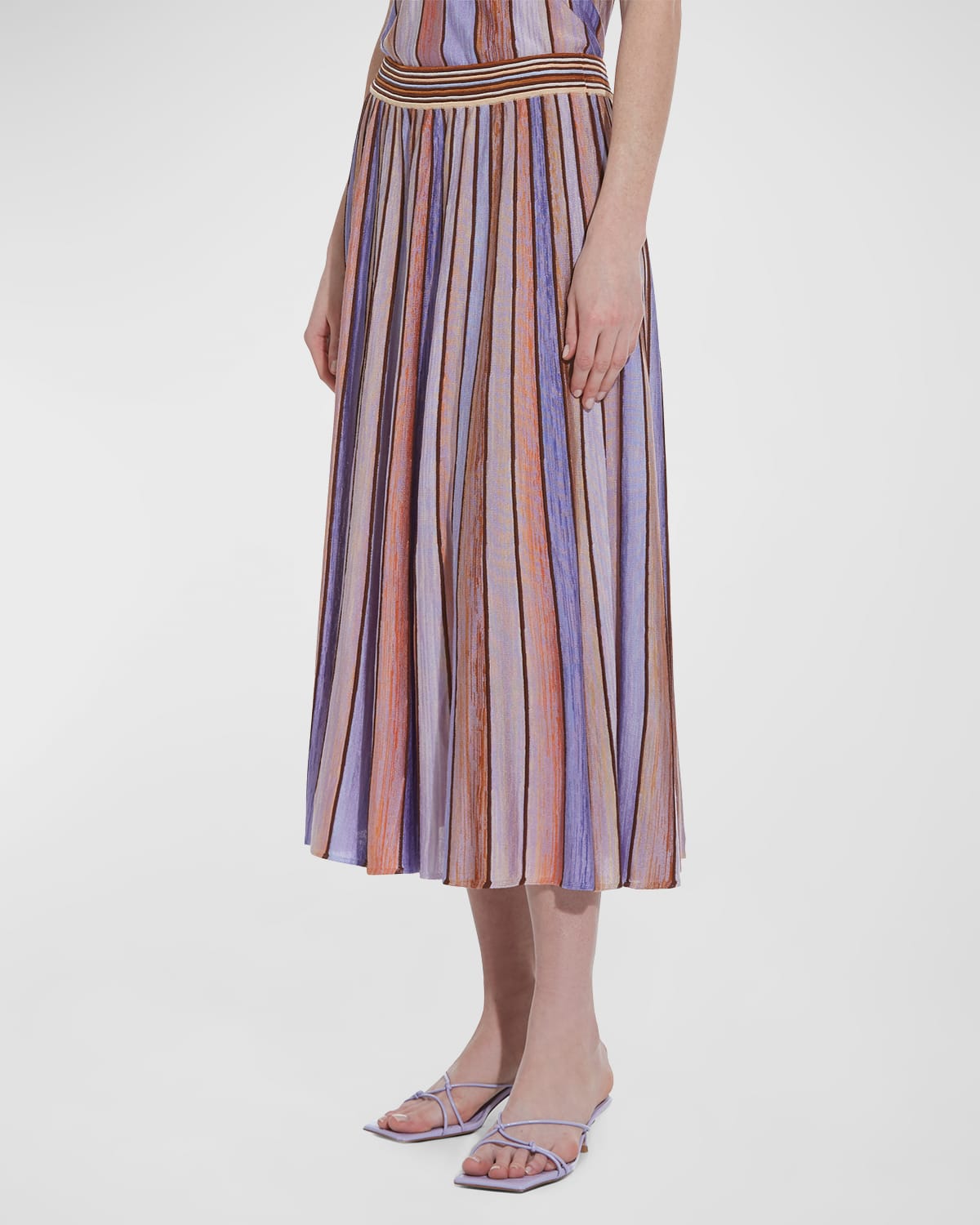 Knitss Silvia Degrade Stripe Flare Knit Midi Skirt In Sundial Lilac