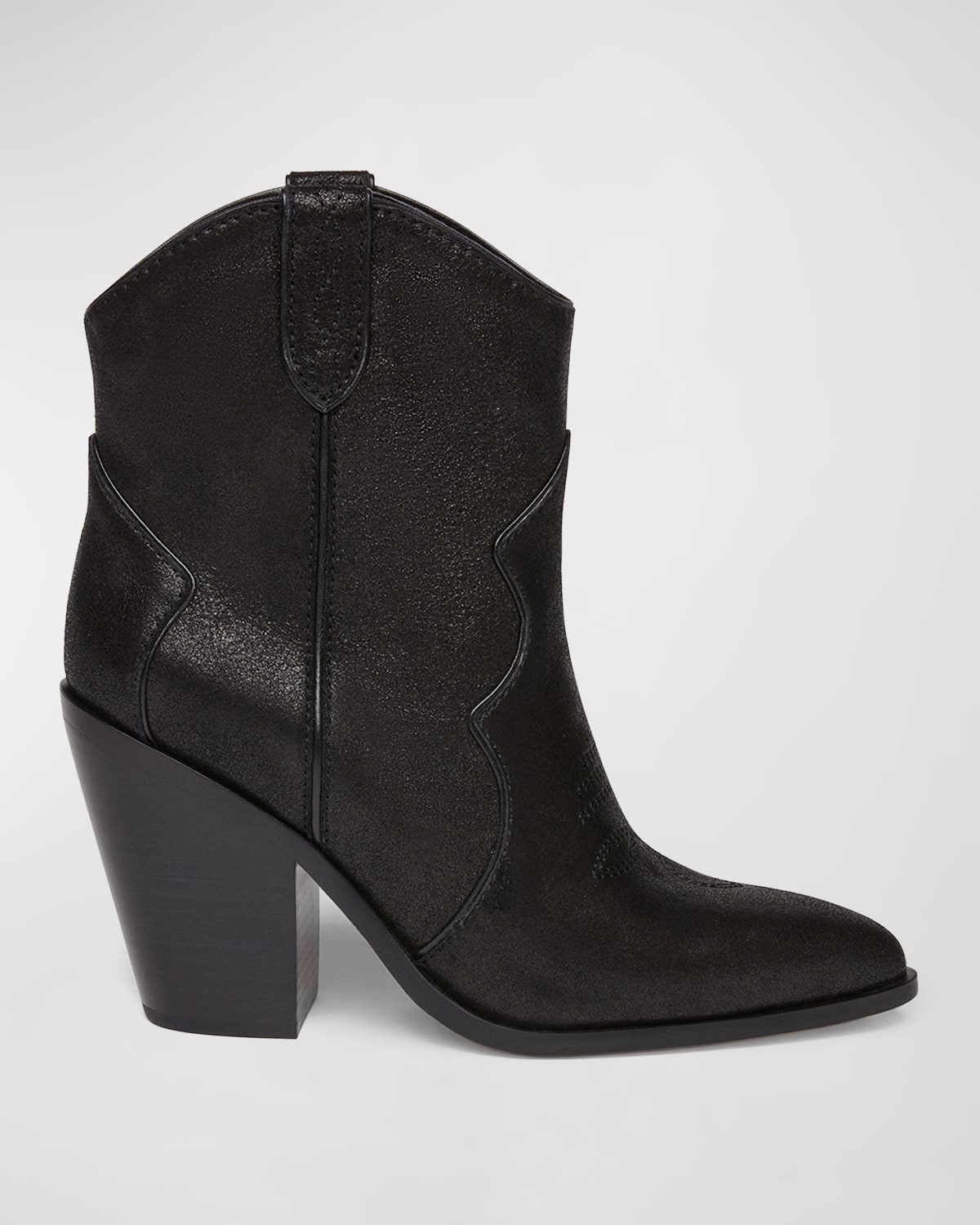 Paige Porter Suede Western Ankle Booties In Black