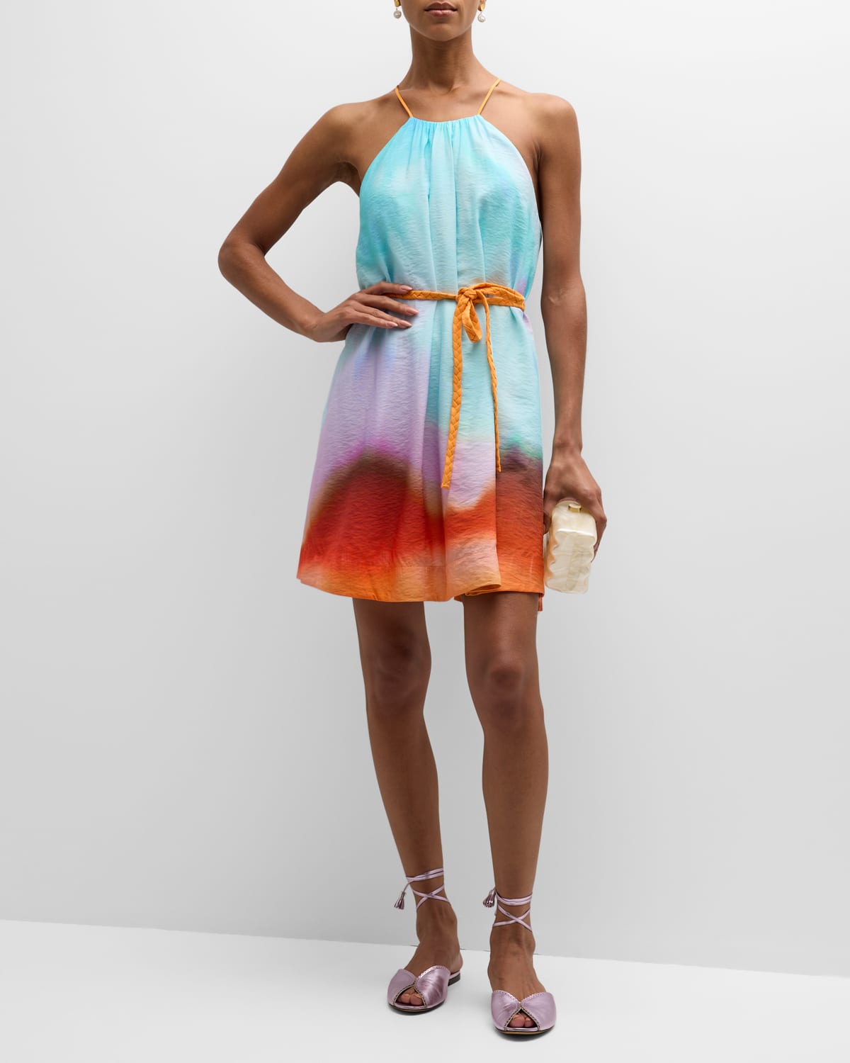 SIMKHAI ODESSA BLURRED SUNSET-PRINT MINI DRESS