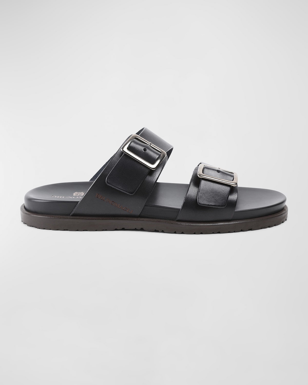 Shop Bruno Magli Men's Erasmo Double Buckle Leather Sandals In Black Leather