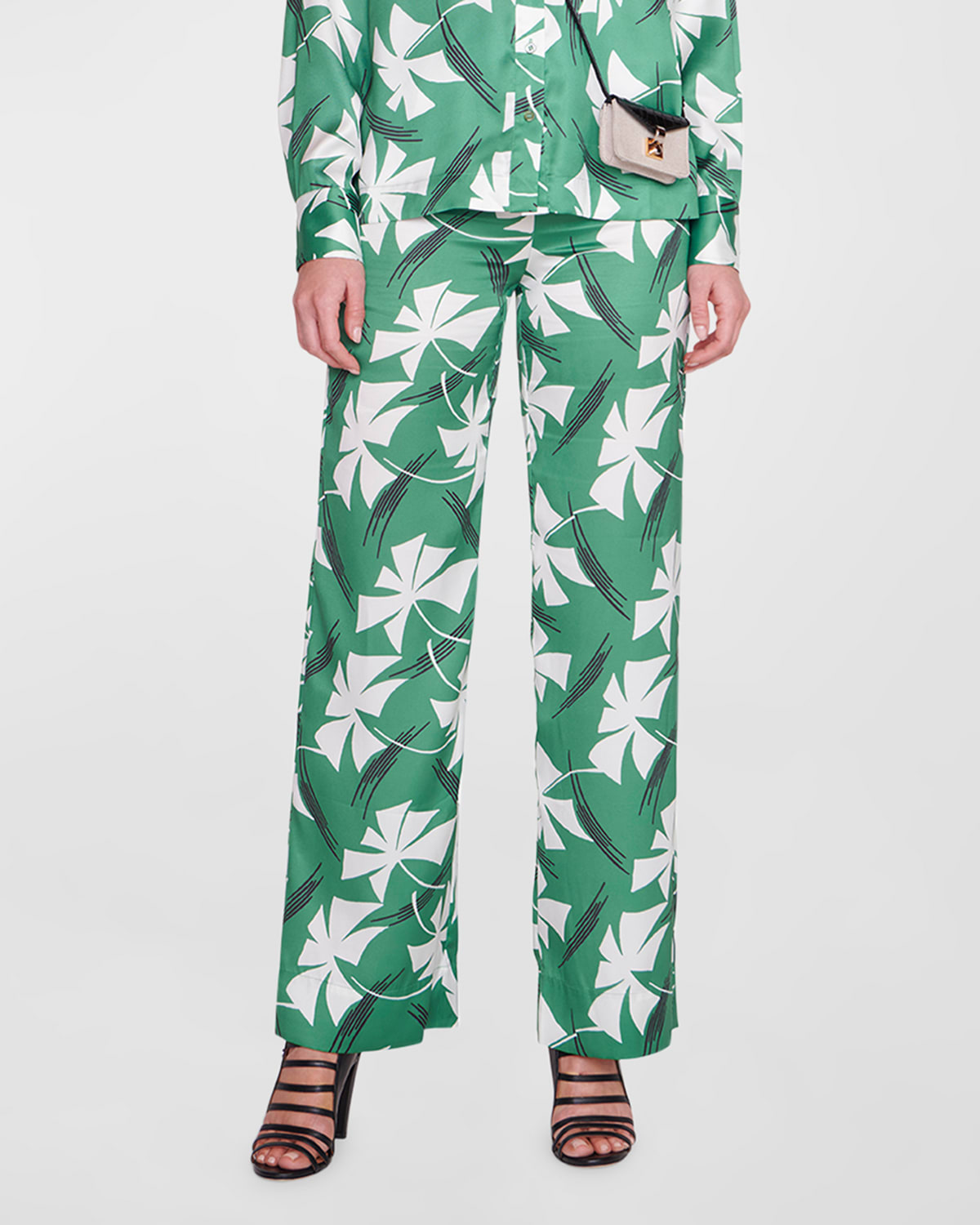 Shop Staud Oscar Printed Wide-leg Pants In Green Pinwheel