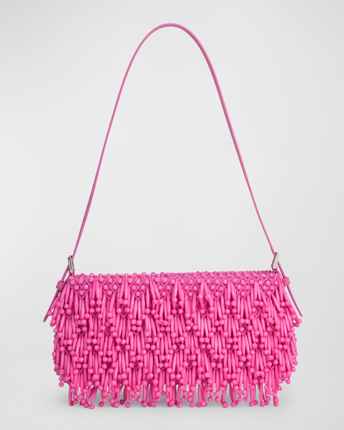 By Far Dulce Messy Beads Semi-patent Shoulder Bag In Lipstick/silver